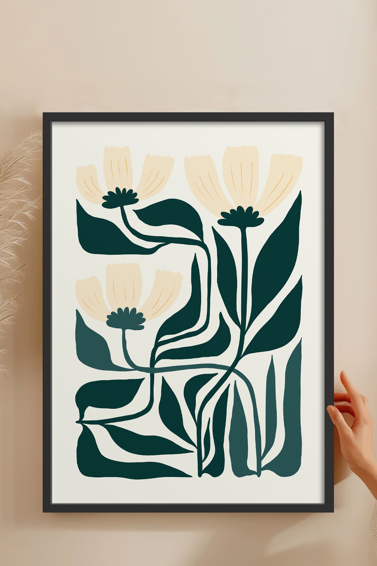 HOMEPACK Ahşap Çerçeveli Tablo Çerçeveli Poster Sanatsal Modern Duvar Dekoru FLOWER-225