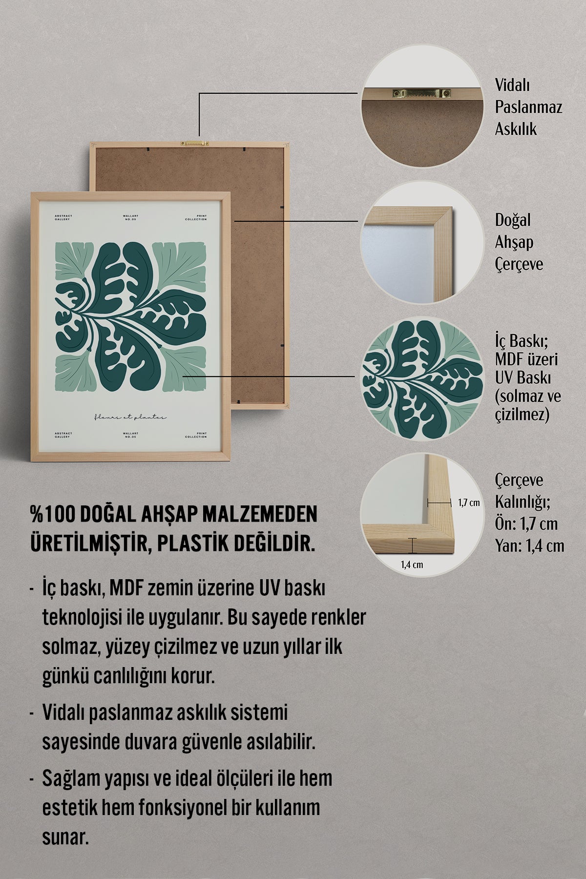 HOMEPACK Ahşap Çerçeveli Tablo Çerçeveli Poster Sanatsal Modern Duvar Dekoru FLOWER-227