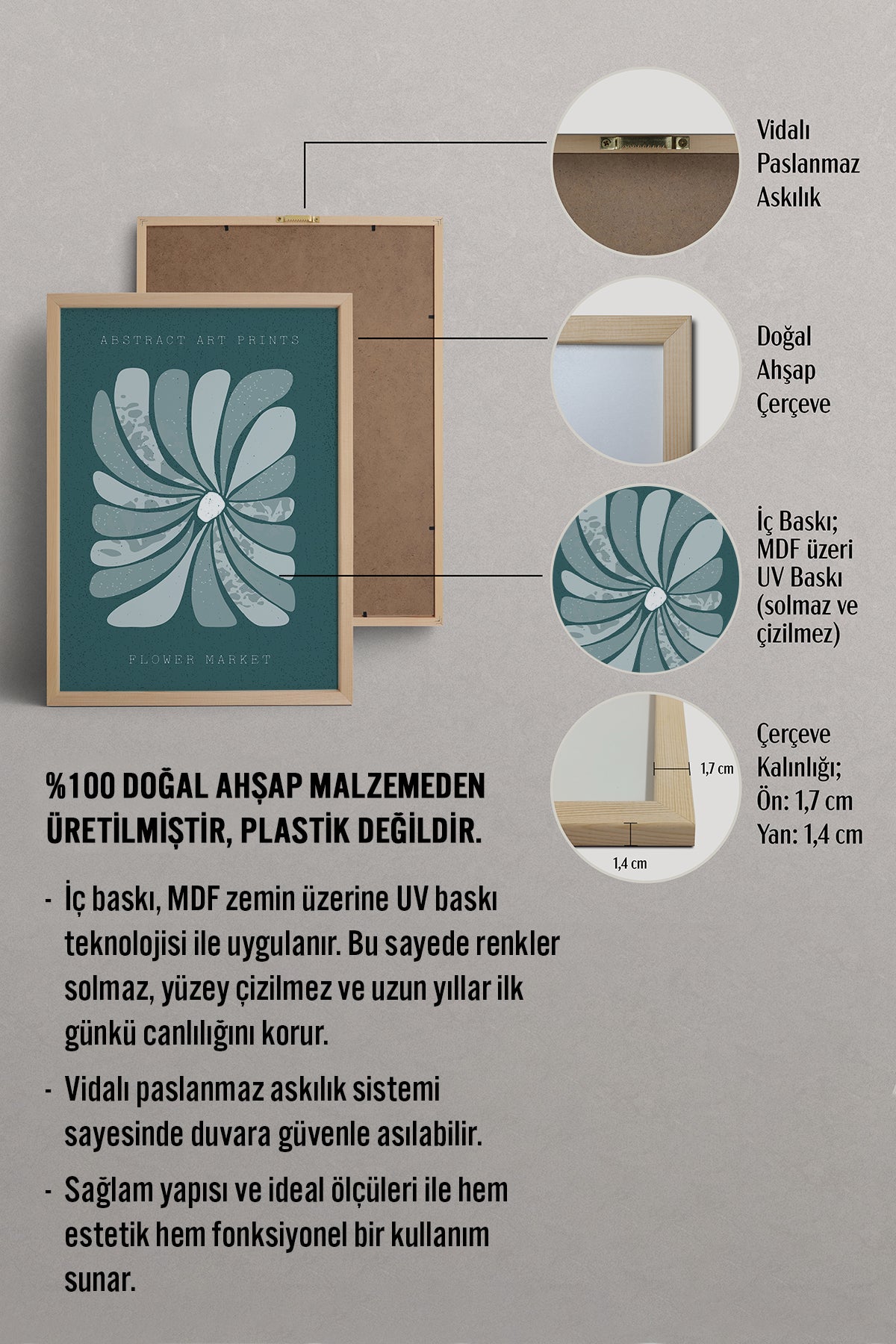 HOMEPACK Ahşap Çerçeveli Tablo Çerçeveli Poster Sanatsal Modern Duvar Dekoru FLOWER-23