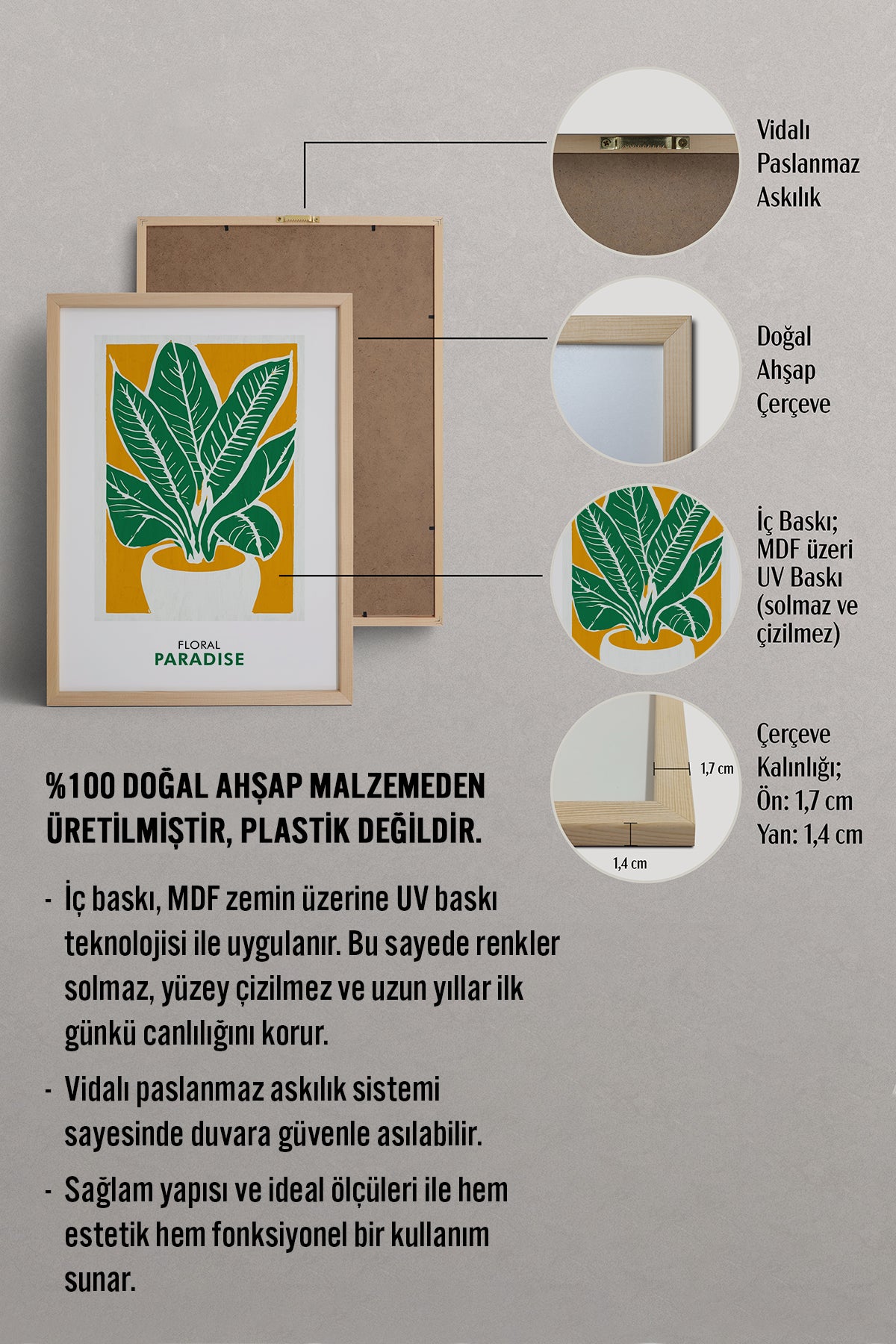 HOMEPACK Ahşap Çerçeveli Tablo Çerçeveli Poster Sanatsal Modern Duvar Dekoru FLOWER-238