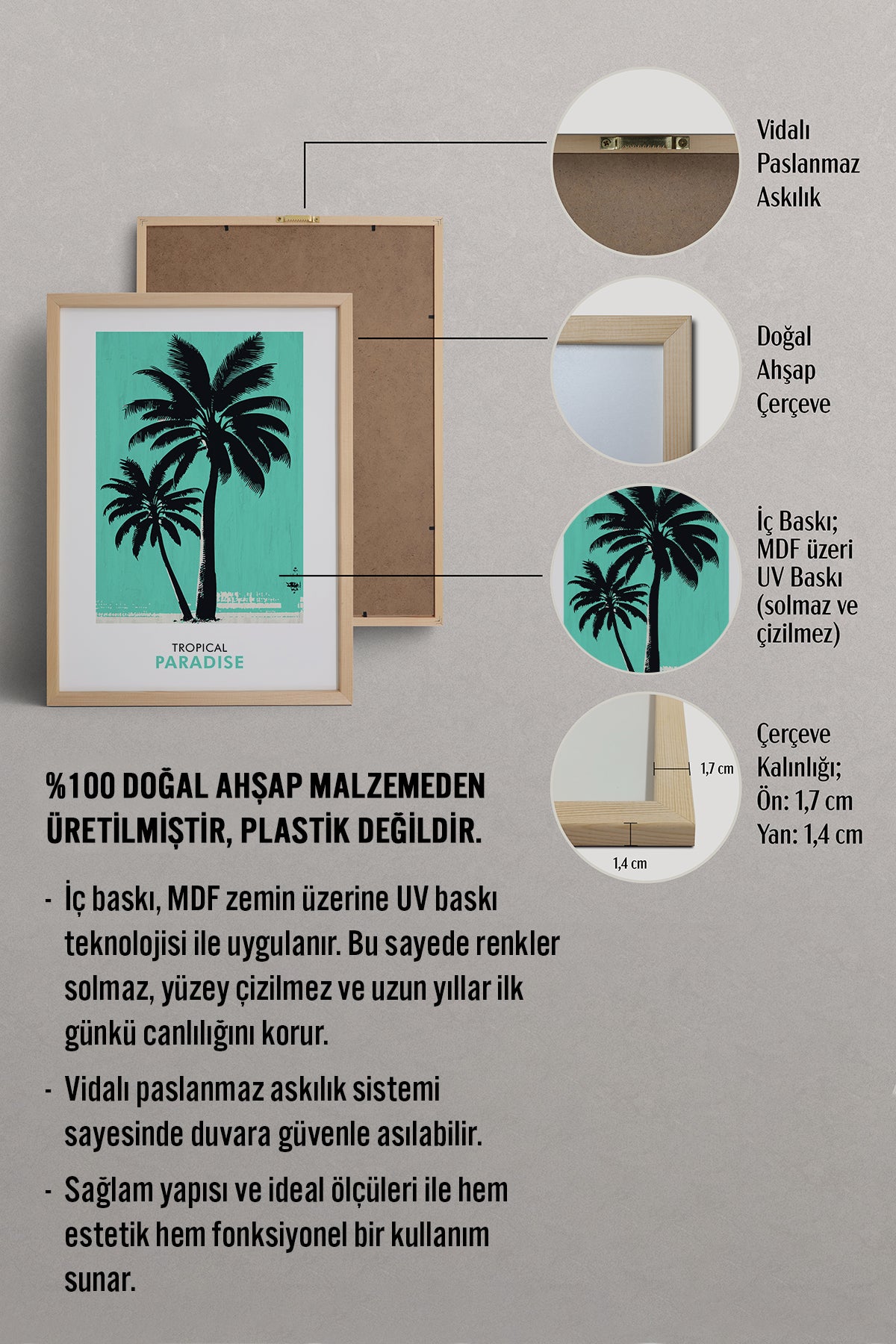 HOMEPACK Ahşap Çerçeveli Tablo Çerçeveli Poster Sanatsal Modern Duvar Dekoru FLOWER-243