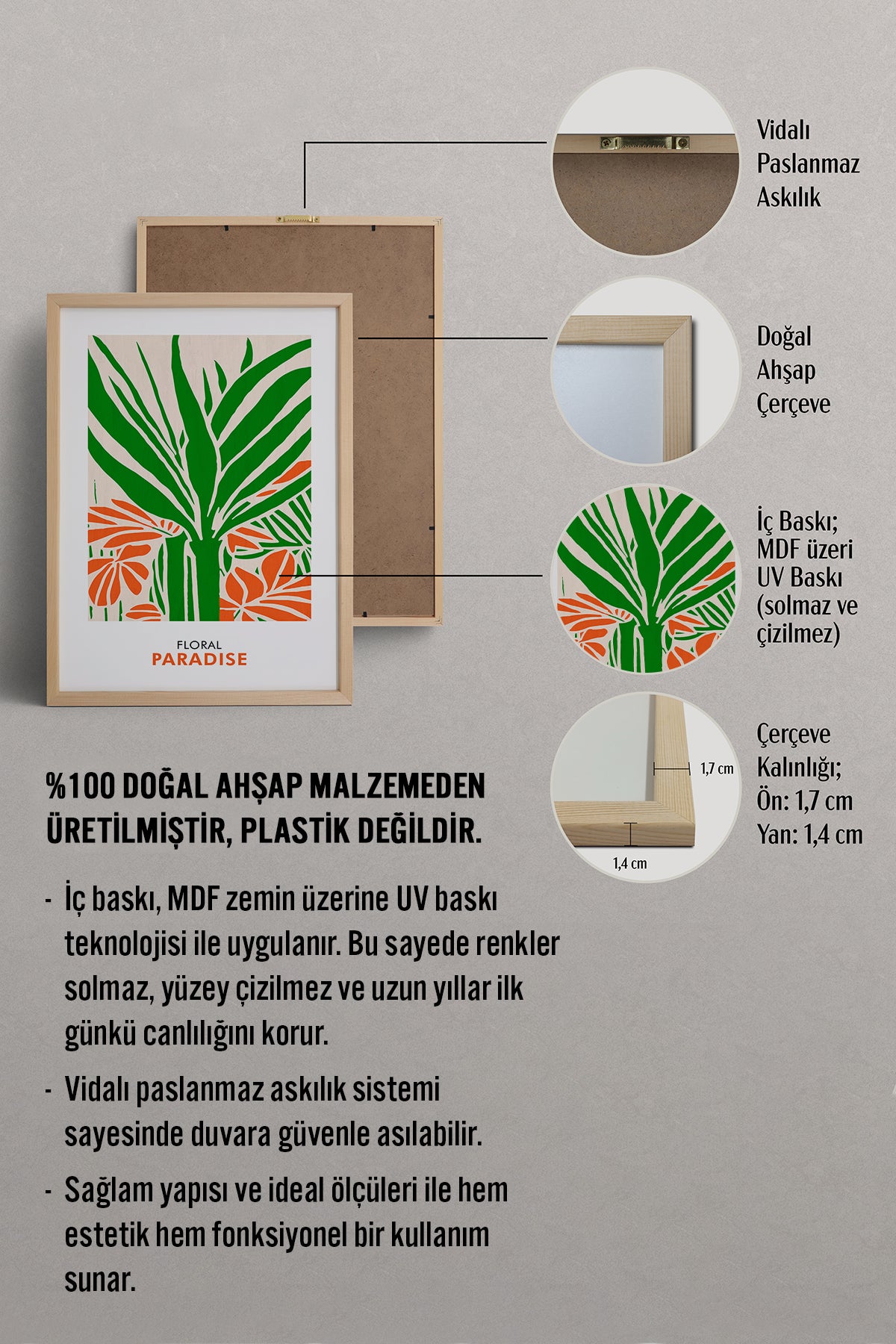 HOMEPACK Ahşap Çerçeveli Tablo Çerçeveli Poster Sanatsal Modern Duvar Dekoru FLOWER-248