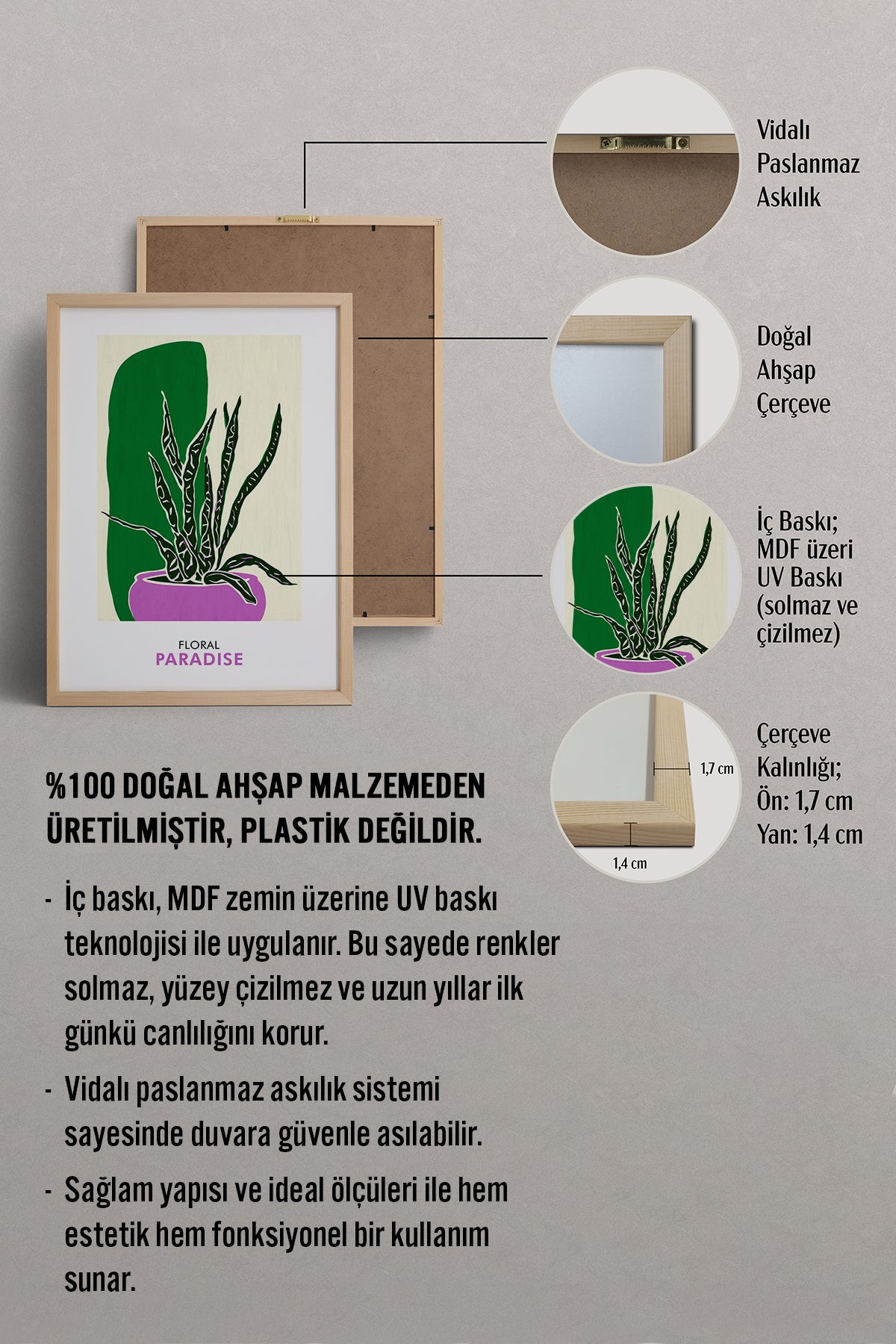 HOMEPACK Ahşap Çerçeveli Tablo Çerçeveli Poster Sanatsal Modern Duvar Dekoru FLOWER-249
