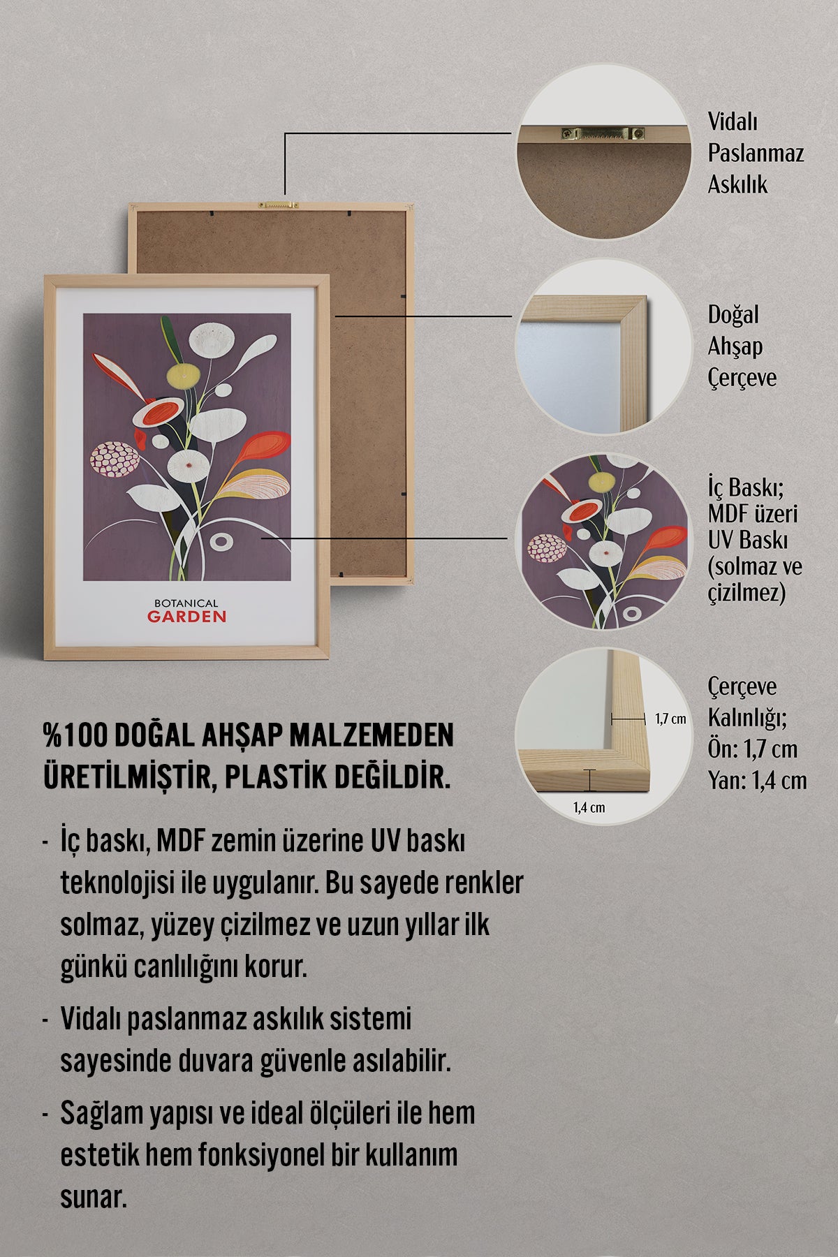 HOMEPACK Ahşap Çerçeveli Tablo Çerçeveli Poster Sanatsal Modern Duvar Dekoru FLOWER-253