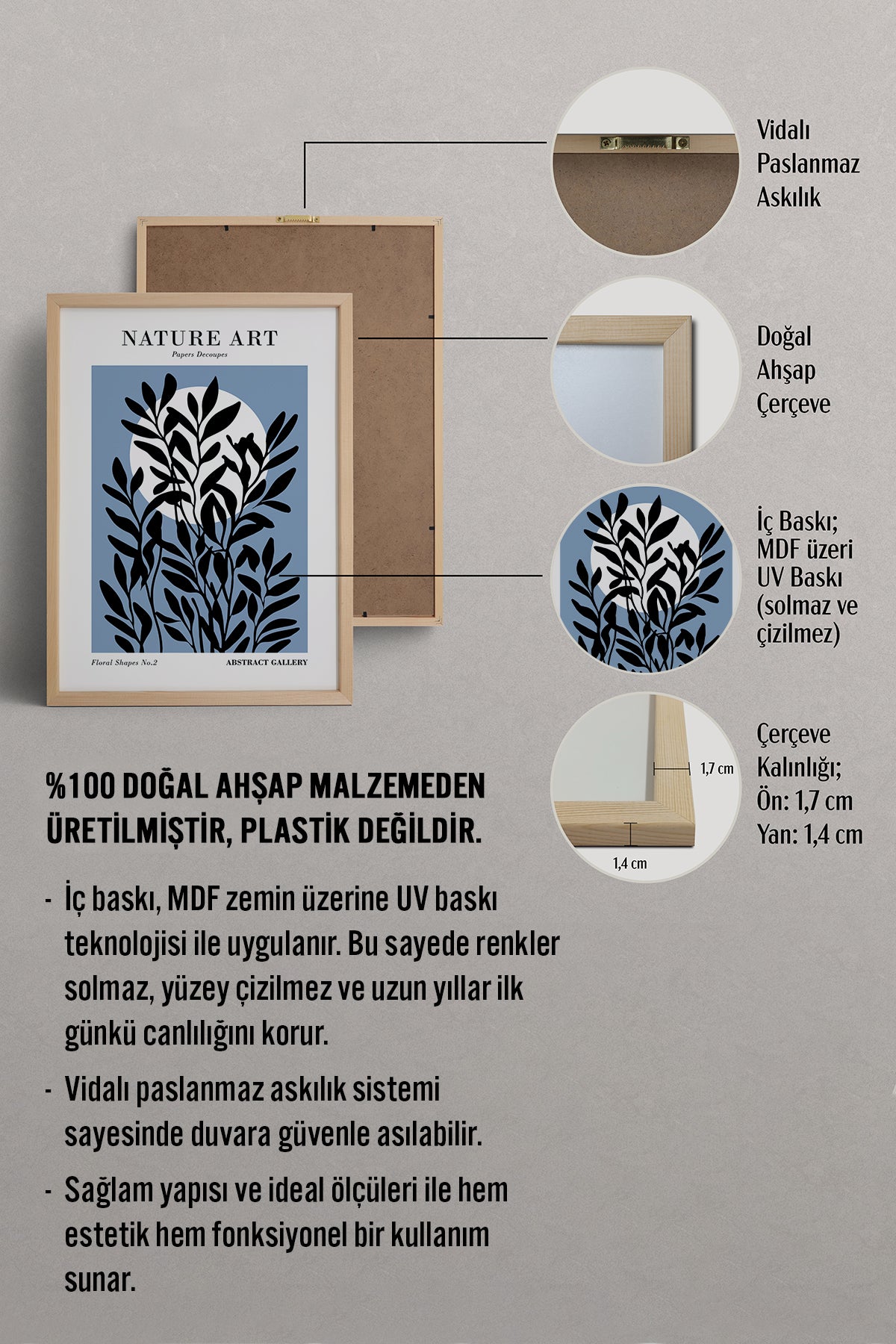HOMEPACK Ahşap Çerçeveli Tablo Çerçeveli Poster Sanatsal Modern Duvar Dekoru FLOWER-261