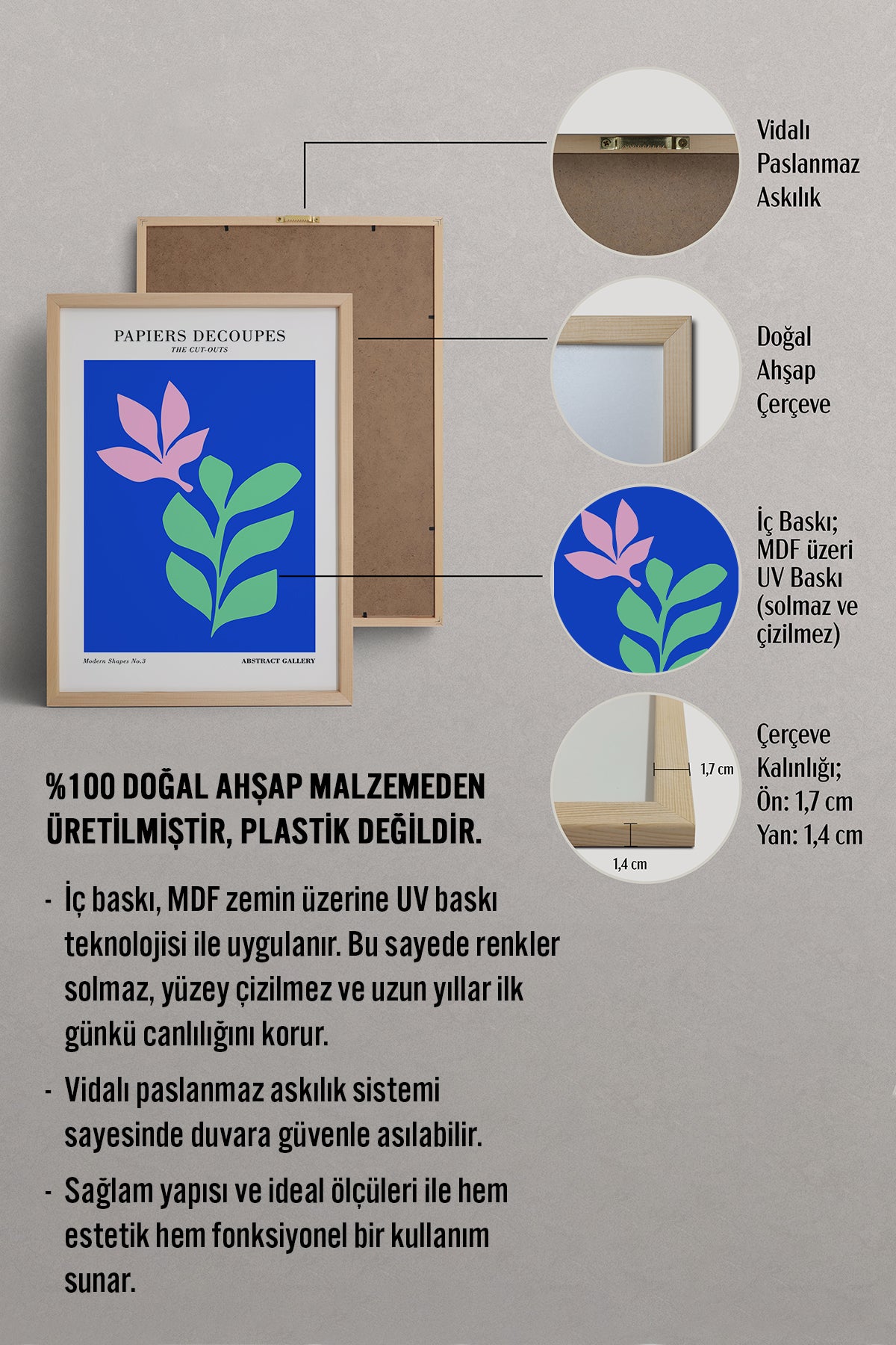 HOMEPACK Ahşap Çerçeveli Tablo Çerçeveli Poster Sanatsal Modern Duvar Dekoru FLOWER-266