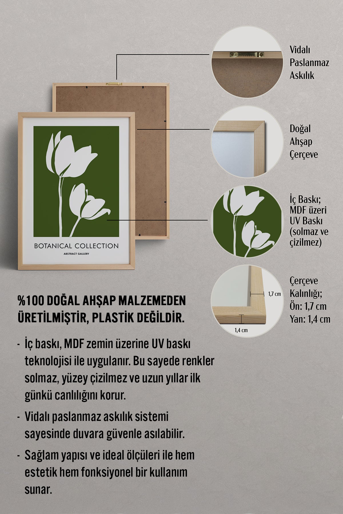 HOMEPACK Ahşap Çerçeveli Tablo Çerçeveli Poster Sanatsal Modern Duvar Dekoru FLOWER-267