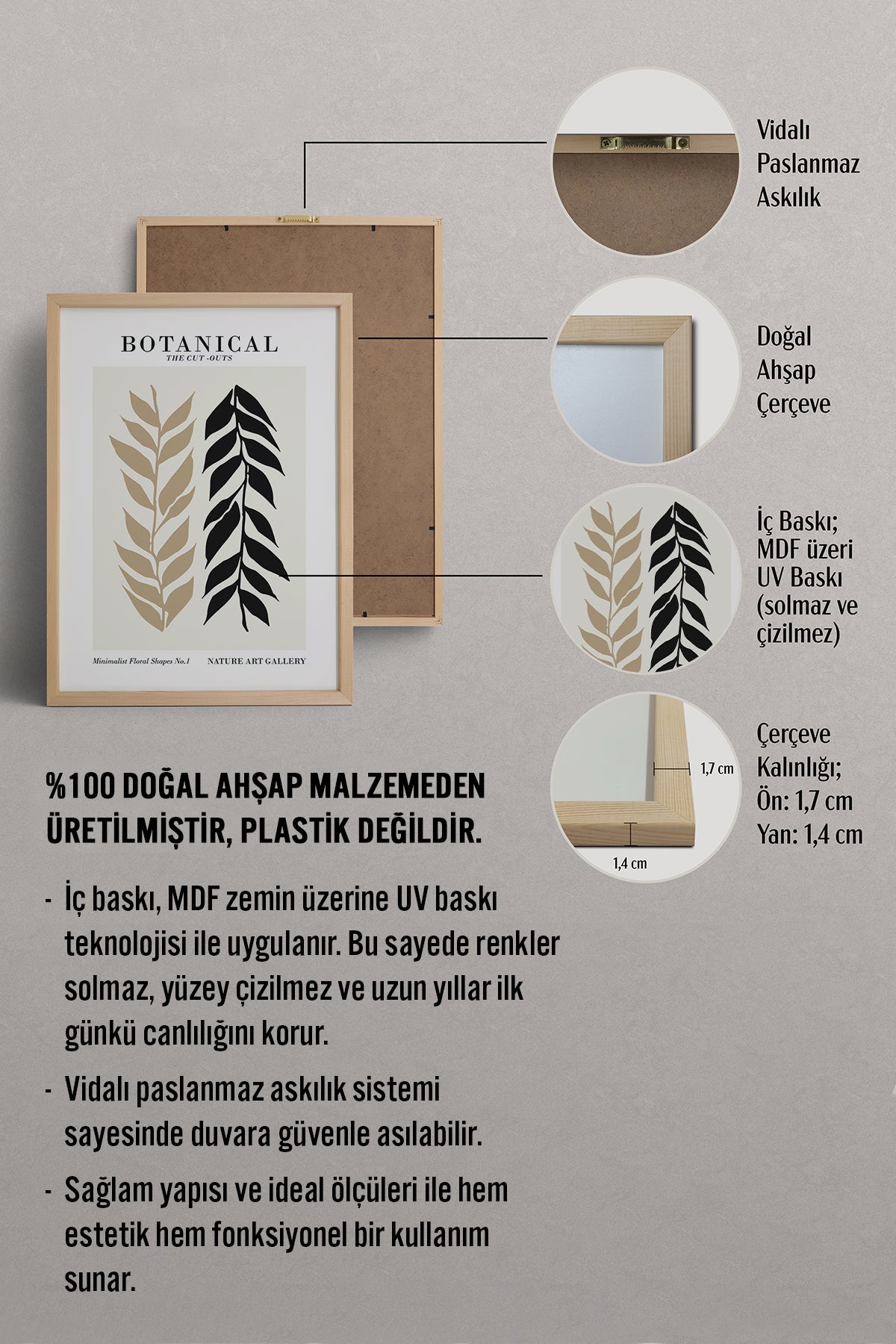 HOMEPACK Ahşap Çerçeveli Tablo Çerçeveli Poster Sanatsal Modern Duvar Dekoru FLOWER-268