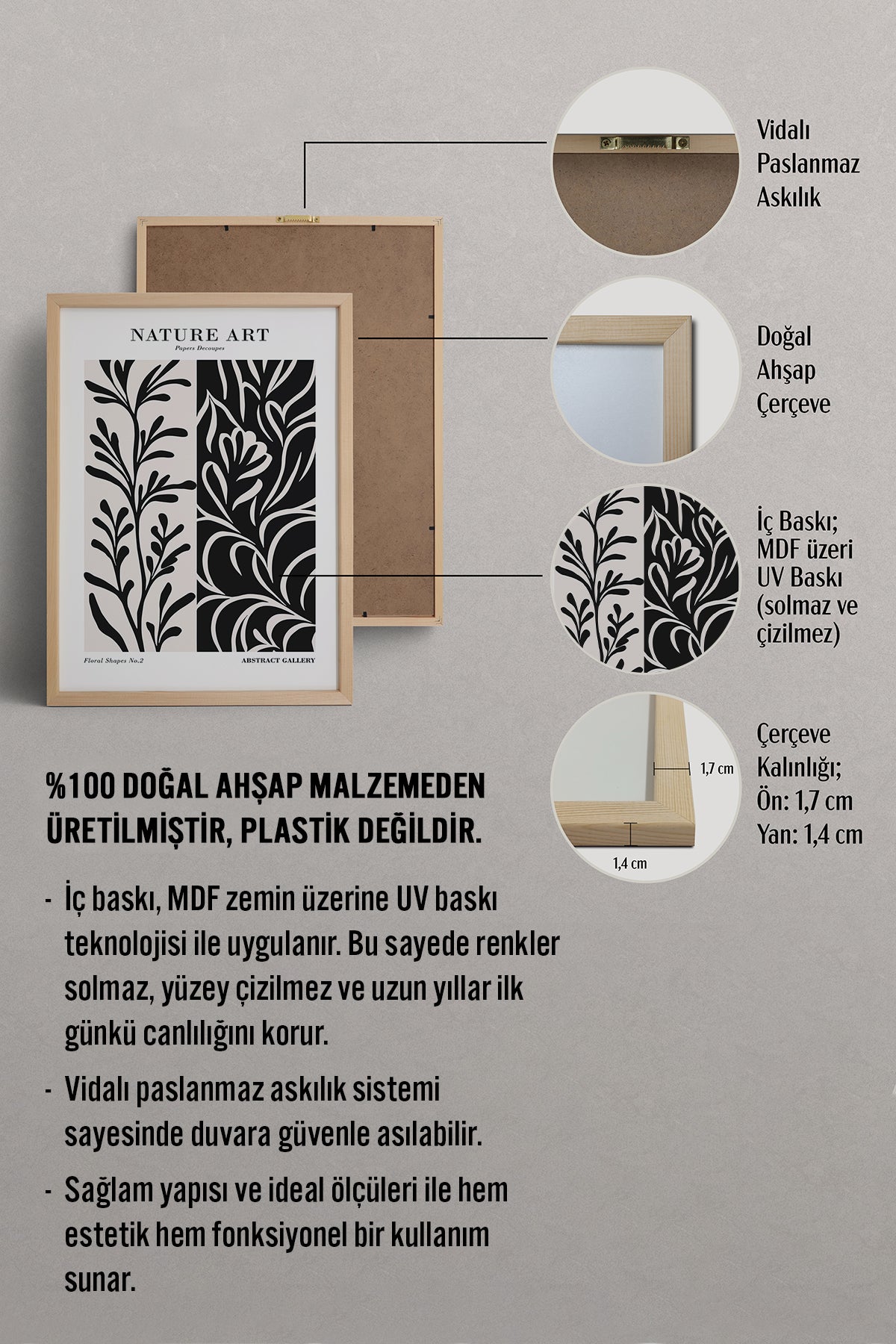 HOMEPACK Ahşap Çerçeveli Tablo Çerçeveli Poster Sanatsal Modern Duvar Dekoru FLOWER-279