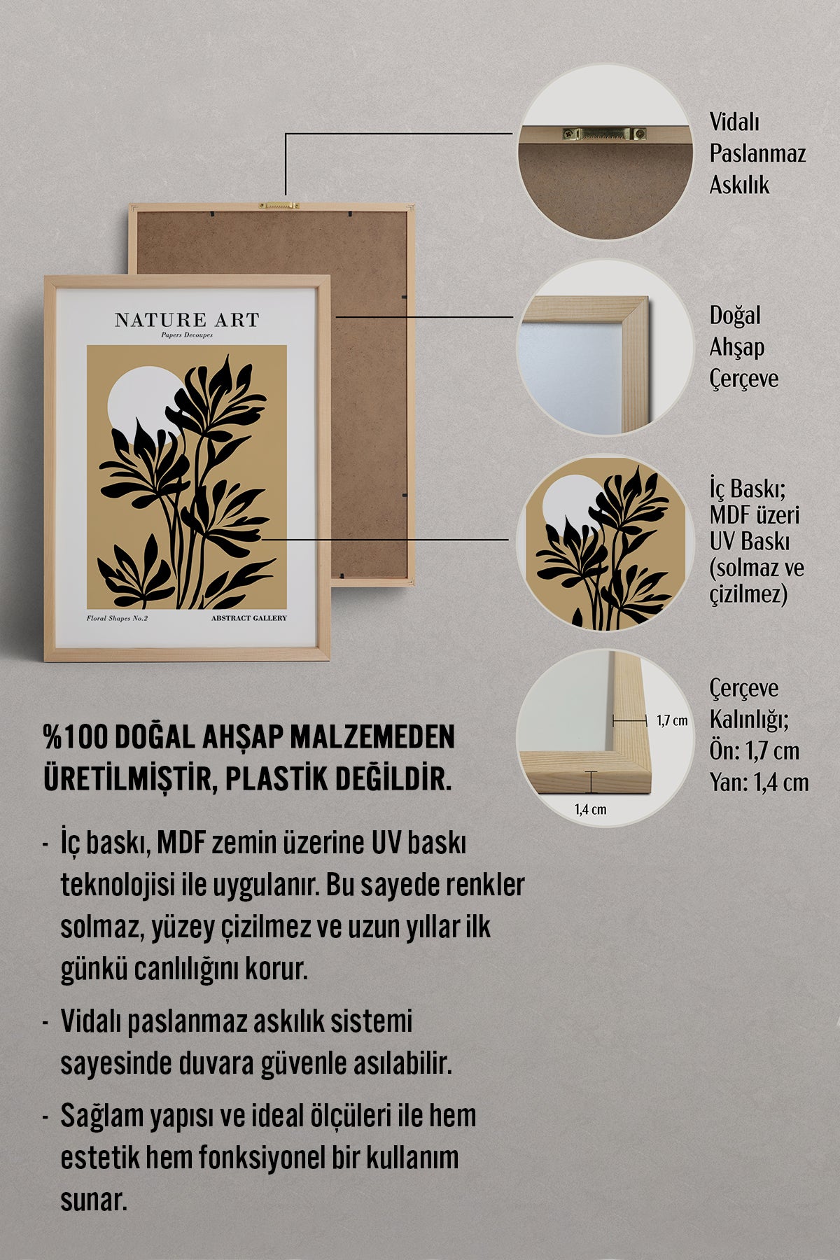 HOMEPACK Ahşap Çerçeveli Tablo Çerçeveli Poster Sanatsal Modern Duvar Dekoru FLOWER-280