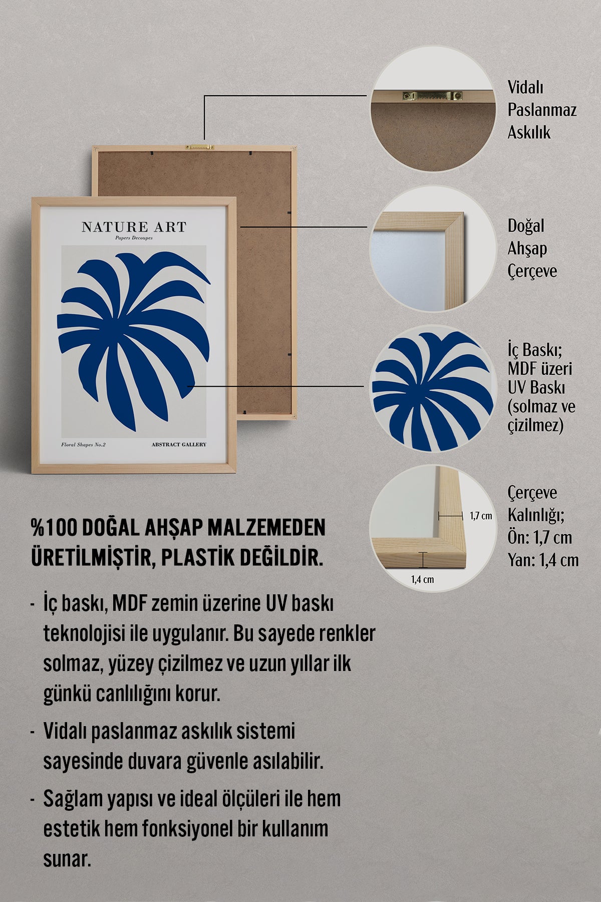 HOMEPACK Ahşap Çerçeveli Tablo Çerçeveli Poster Sanatsal Modern Duvar Dekoru FLOWER-281