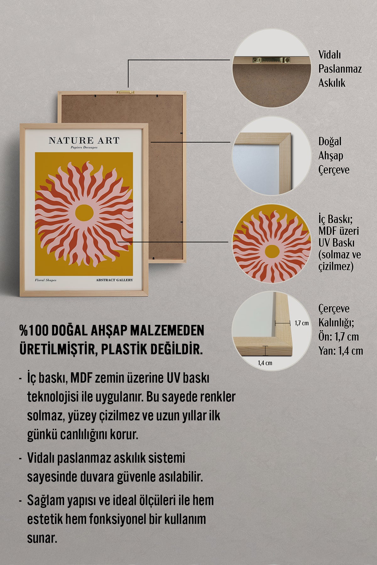 HOMEPACK Ahşap Çerçeveli Tablo Çerçeveli Poster Sanatsal Modern Duvar Dekoru FLOWER-282
