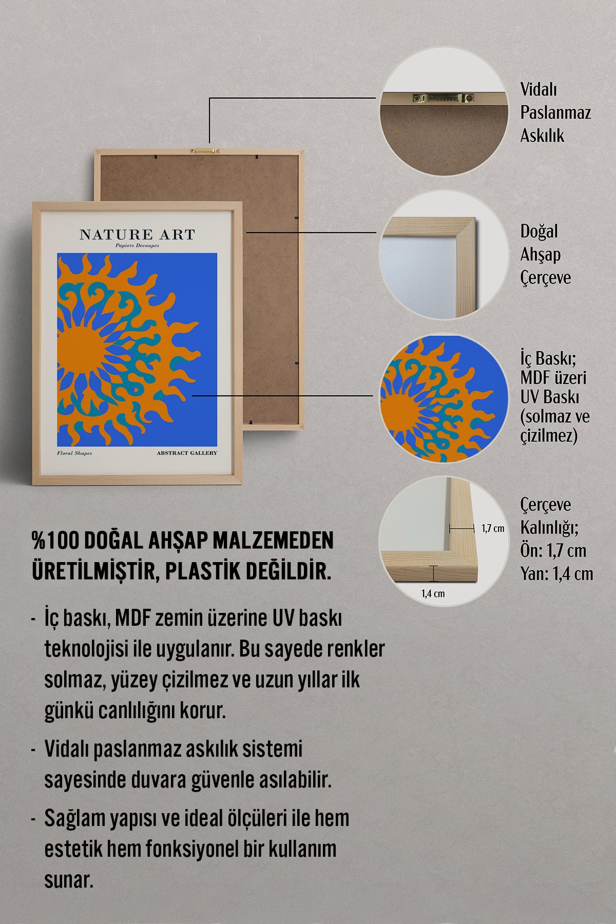 HOMEPACK Ahşap Çerçeveli Tablo Çerçeveli Poster Sanatsal Modern Duvar Dekoru FLOWER-283