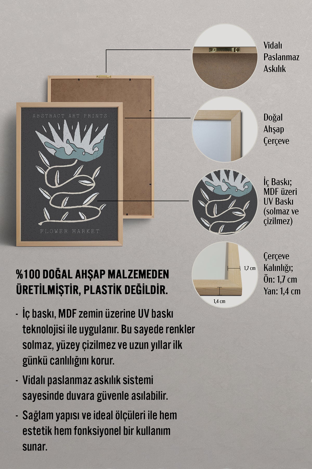 HOMEPACK Ahşap Çerçeveli Tablo Çerçeveli Poster Sanatsal Modern Duvar Dekoru FLOWER-29