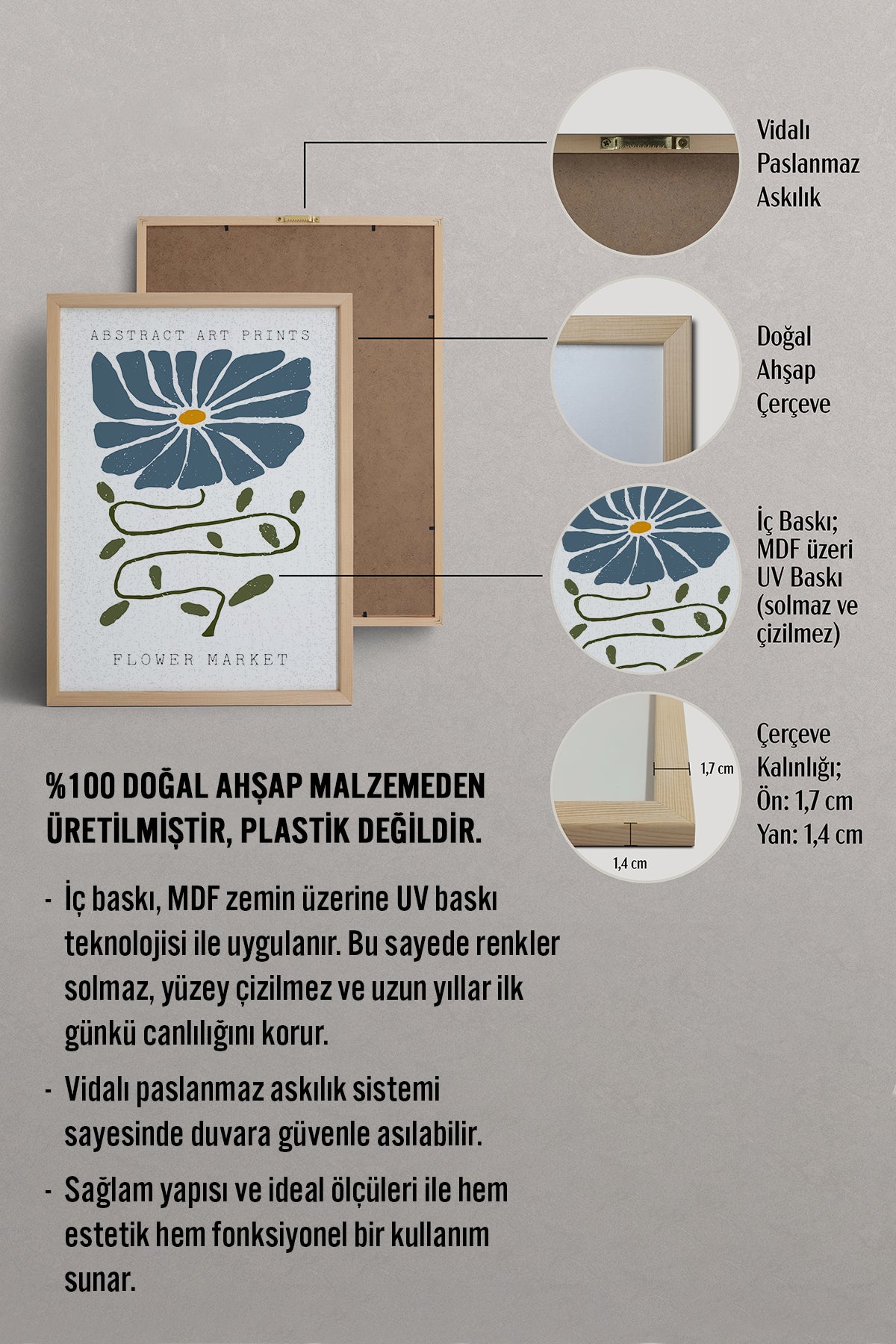 HOMEPACK Ahşap Çerçeveli Tablo Çerçeveli Poster Sanatsal Modern Duvar Dekoru FLOWER-31
