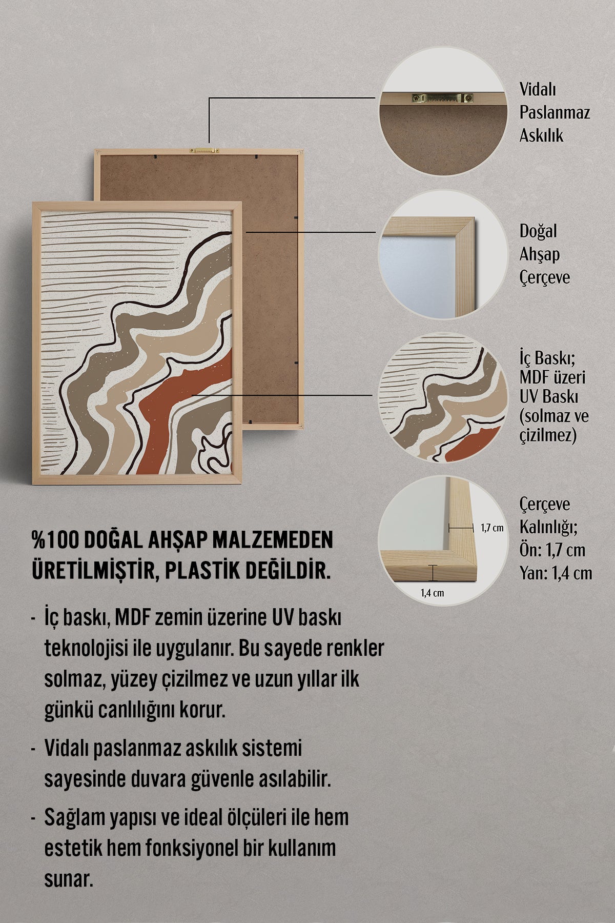 HOMEPACK Ahşap Çerçeveli Tablo Çerçeveli Poster Sanatsal Modern Duvar Dekoru FLOWER-37