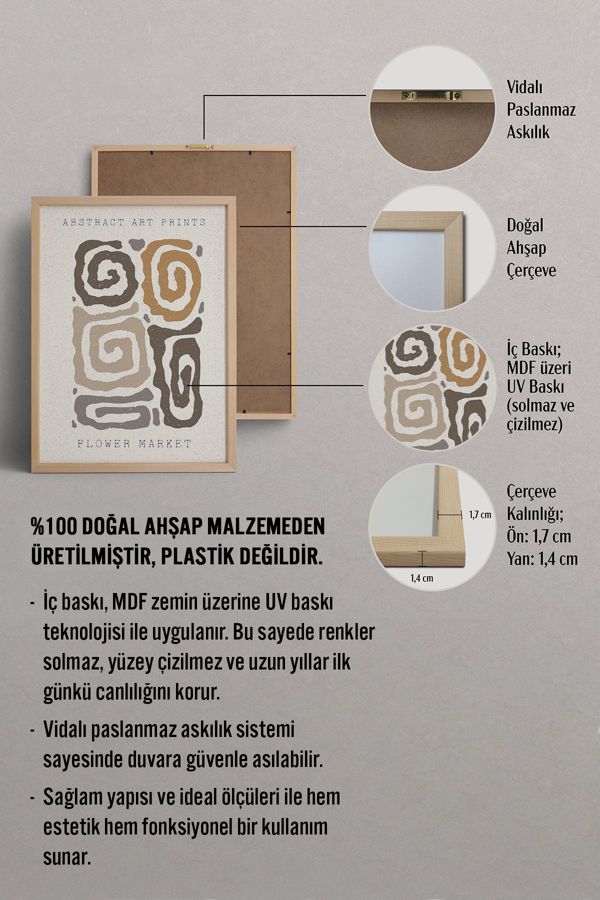 HOMEPACK Ahşap Çerçeveli Tablo Çerçeveli Poster Sanatsal Modern Duvar Dekoru FLOWER-39