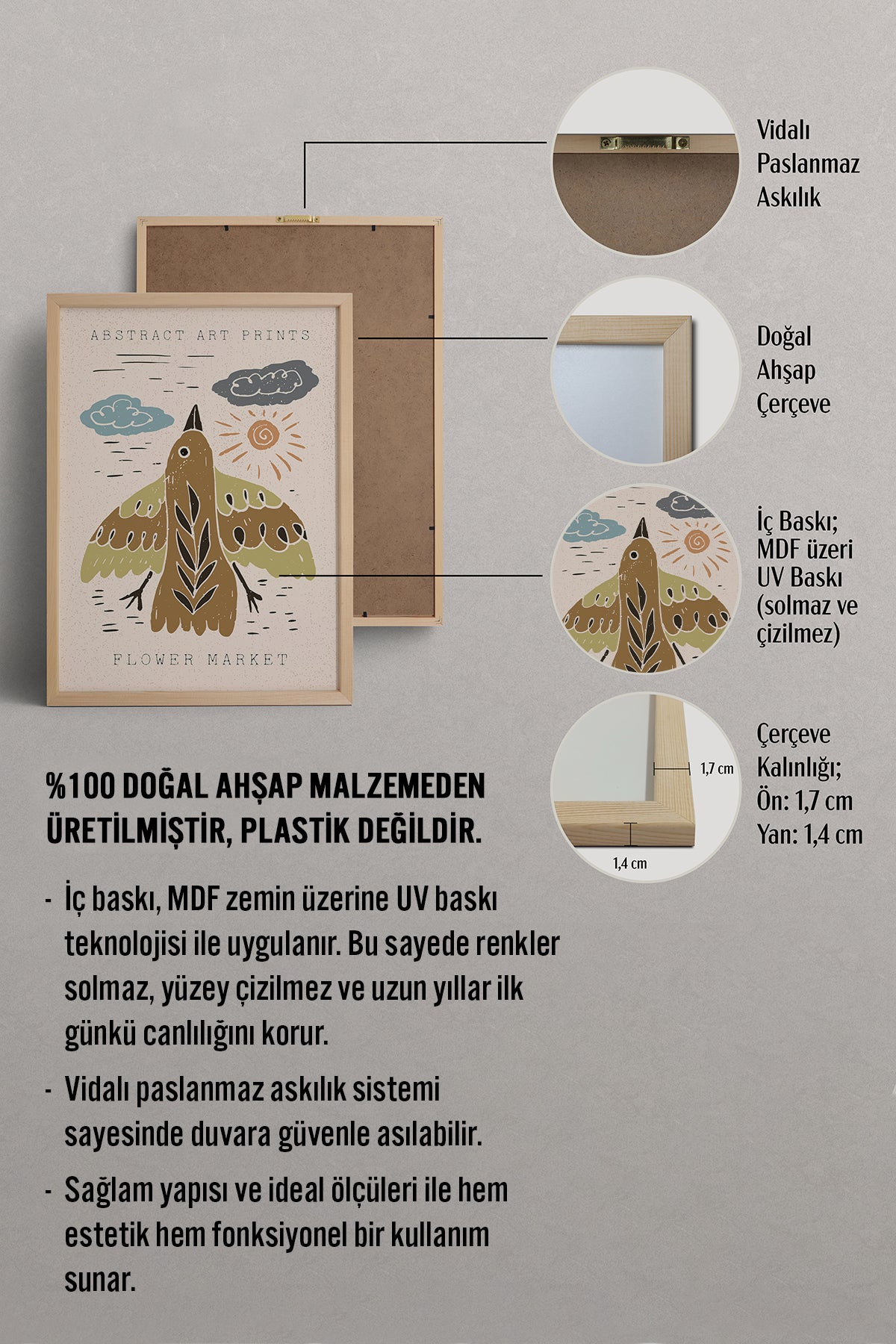 HOMEPACK Ahşap Çerçeveli Tablo Çerçeveli Poster Sanatsal Modern Duvar Dekoru FLOWER-42