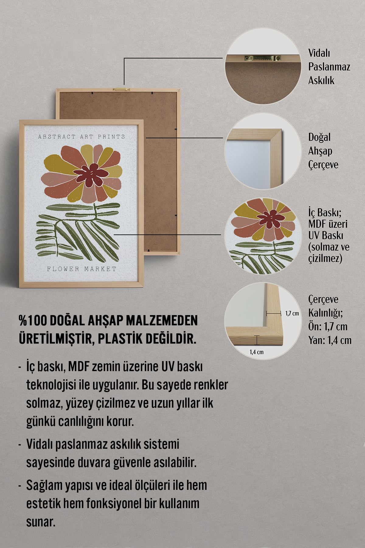 HOMEPACK Ahşap Çerçeveli Tablo Çerçeveli Poster Sanatsal Modern Duvar Dekoru FLOWER-53