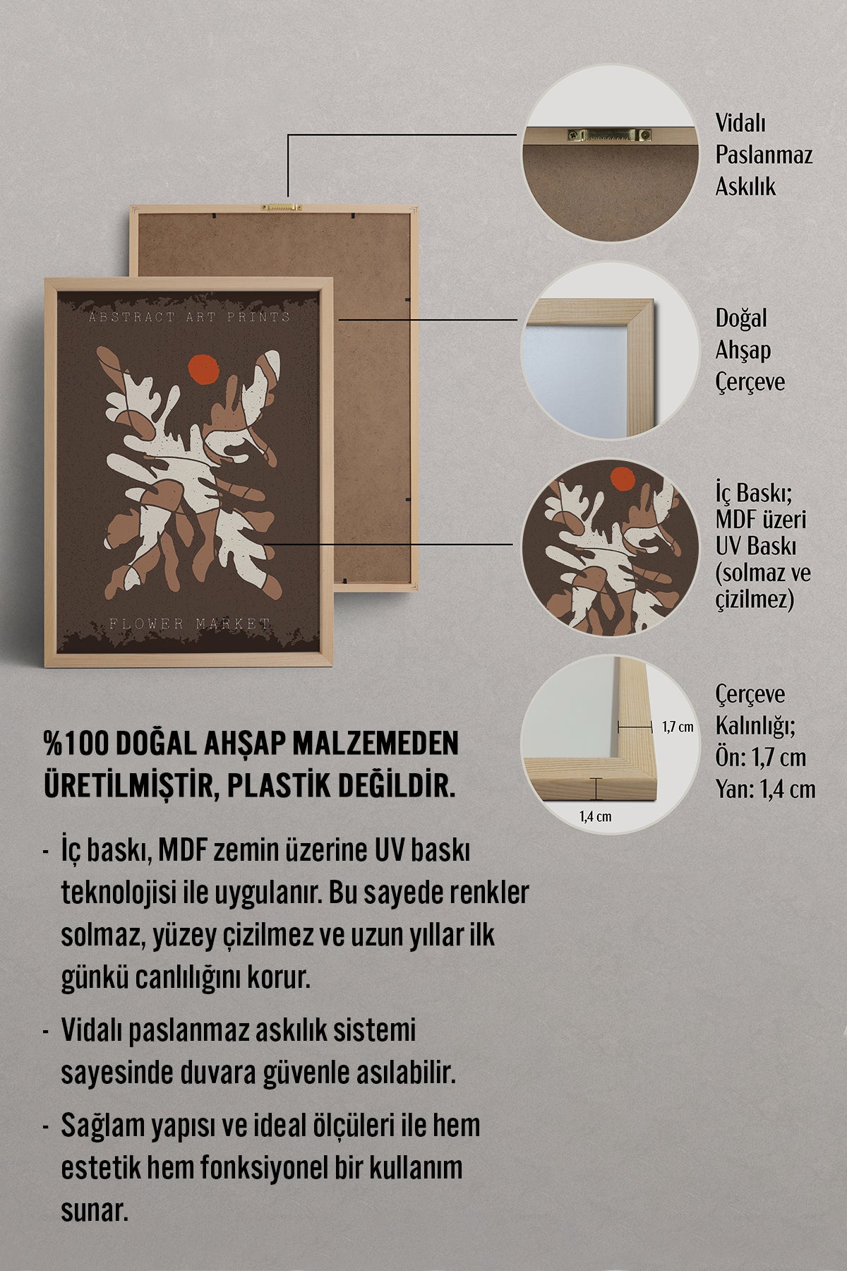 HOMEPACK Ahşap Çerçeveli Tablo Çerçeveli Poster Sanatsal Modern Duvar Dekoru FLOWER-59