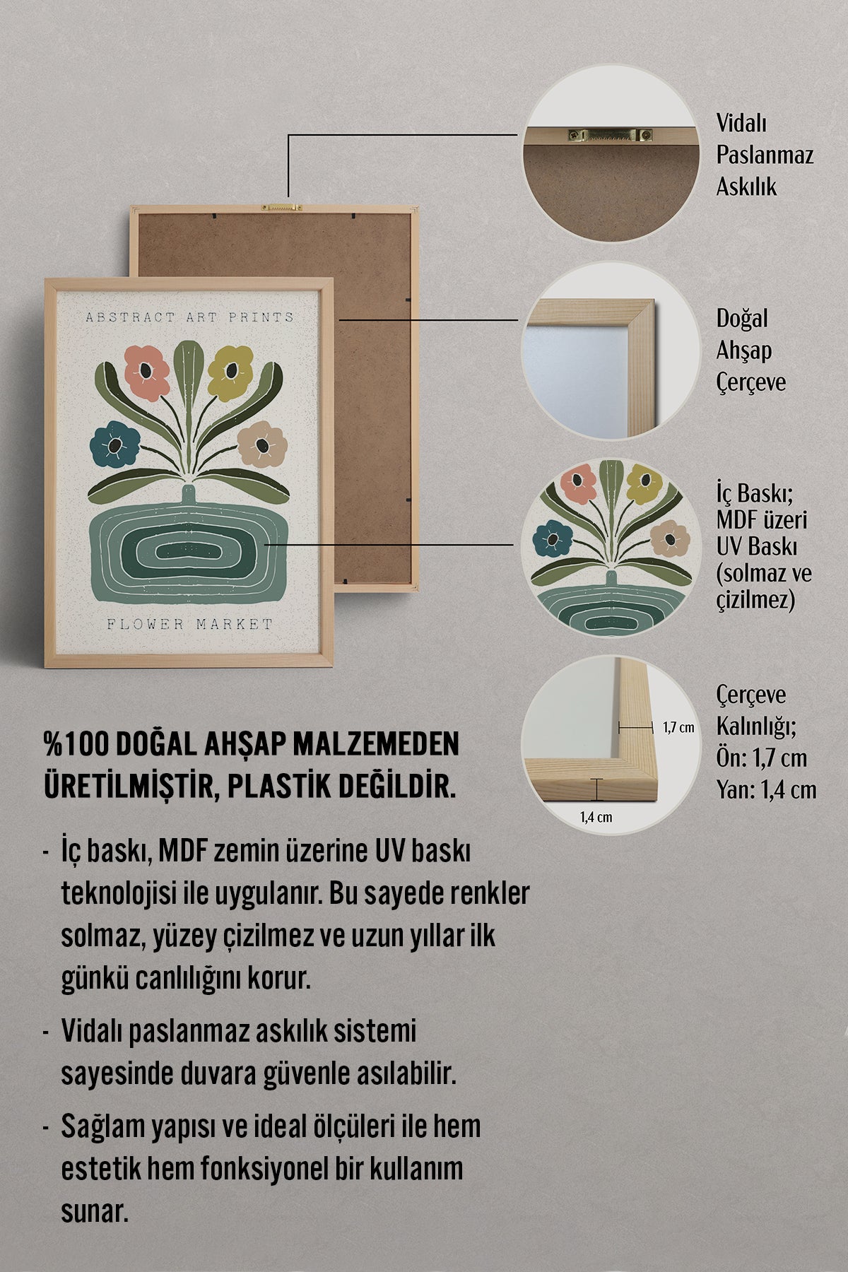 HOMEPACK Ahşap Çerçeveli Tablo Çerçeveli Poster Sanatsal Modern Duvar Dekoru FLOWER-60