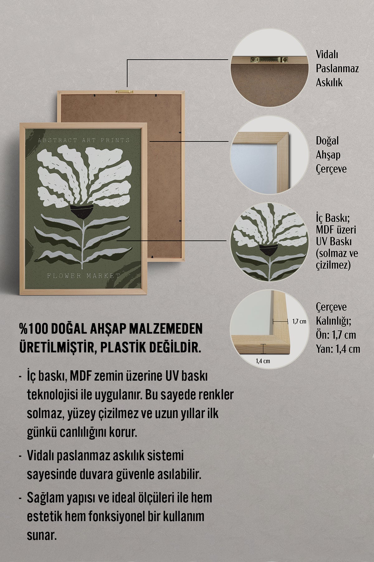 HOMEPACK Ahşap Çerçeveli Tablo Çerçeveli Poster Sanatsal Modern Duvar Dekoru FLOWER-65