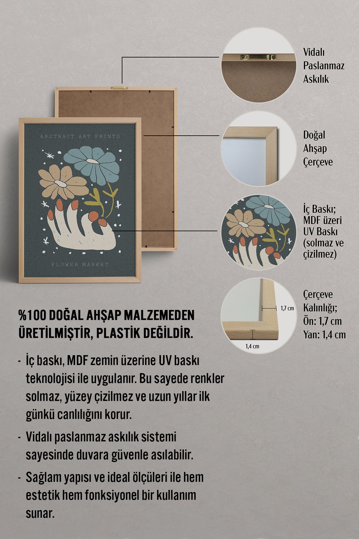 HOMEPACK Ahşap Çerçeveli Tablo Çerçeveli Poster Sanatsal Modern Duvar Dekoru FLOWER-69
