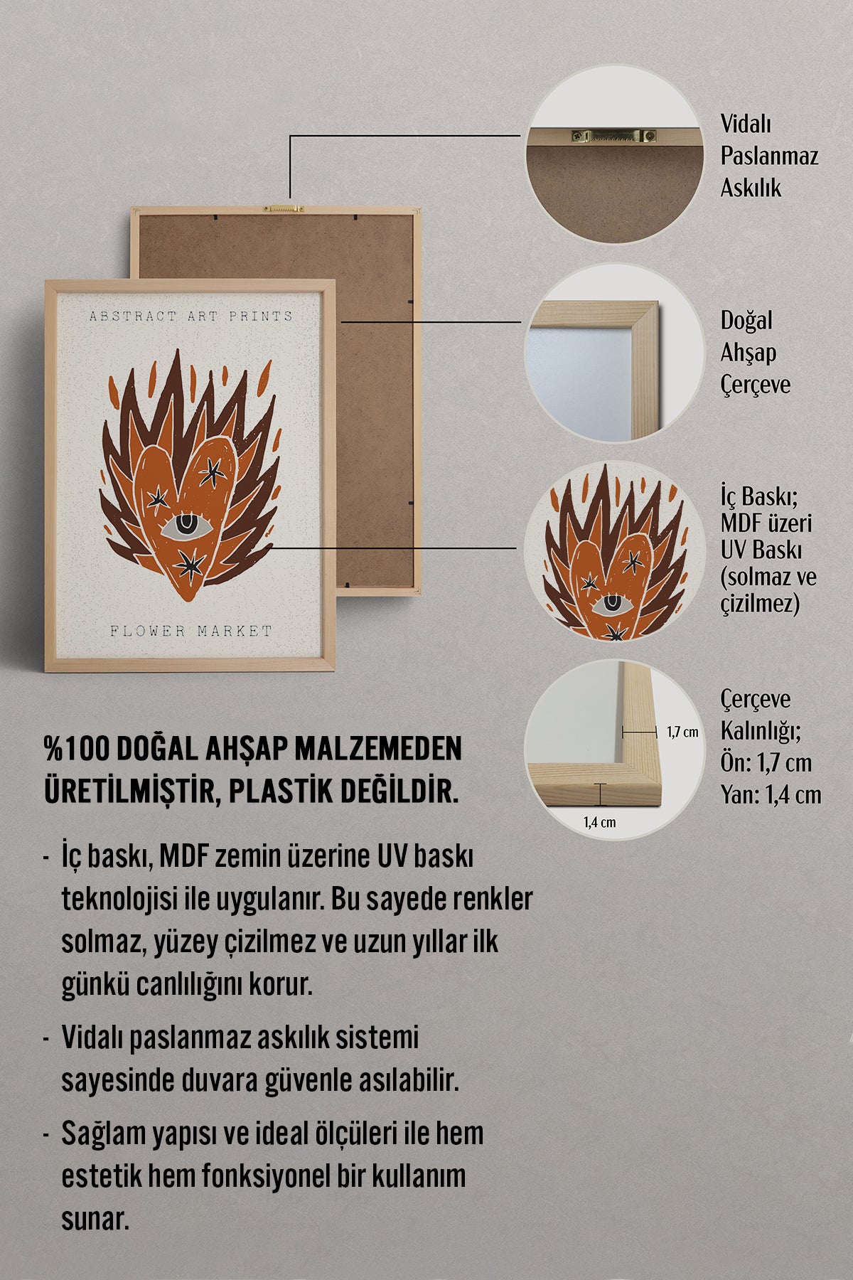 HOMEPACK Ahşap Çerçeveli Tablo Çerçeveli Poster Sanatsal Modern Duvar Dekoru FLOWER-70
