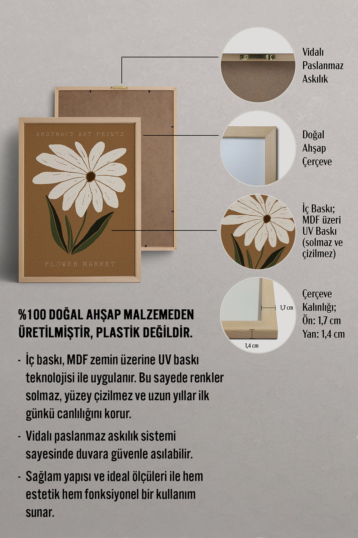 HOMEPACK Ahşap Çerçeveli Tablo Çerçeveli Poster Sanatsal Modern Duvar Dekoru FLOWER-71
