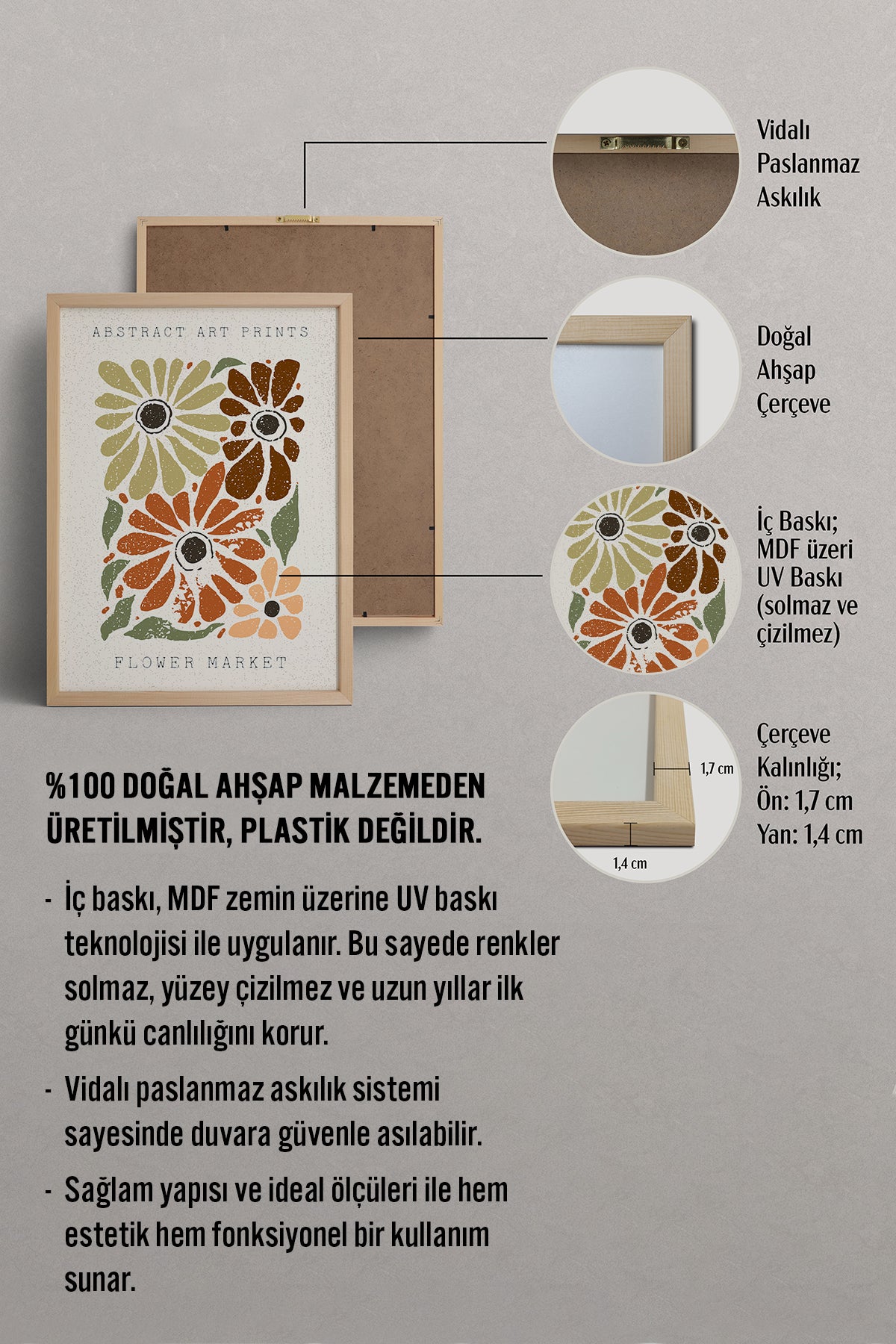 HOMEPACK Ahşap Çerçeveli Tablo Çerçeveli Poster Sanatsal Modern Duvar Dekoru FLOWER-78