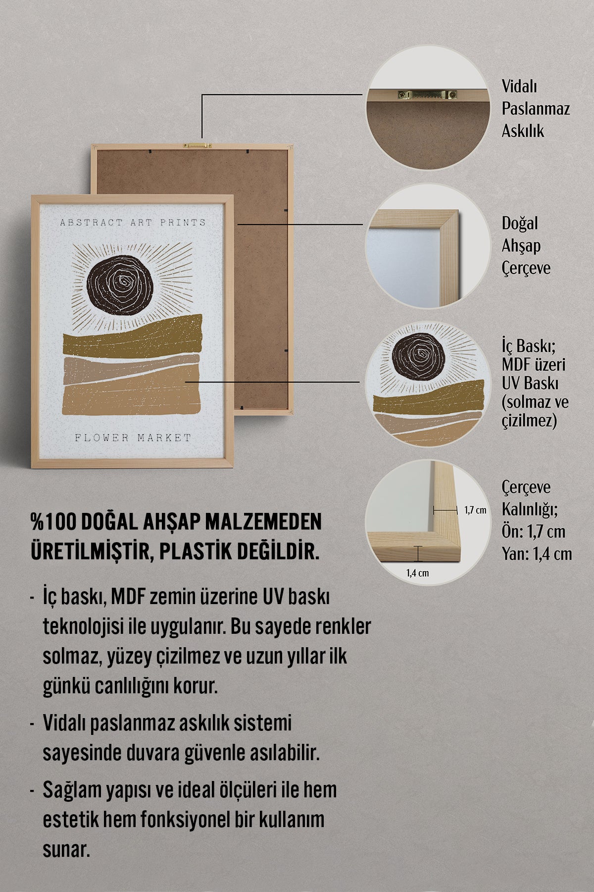HOMEPACK Ahşap Çerçeveli Tablo Çerçeveli Poster Sanatsal Modern Duvar Dekoru FLOWER-80