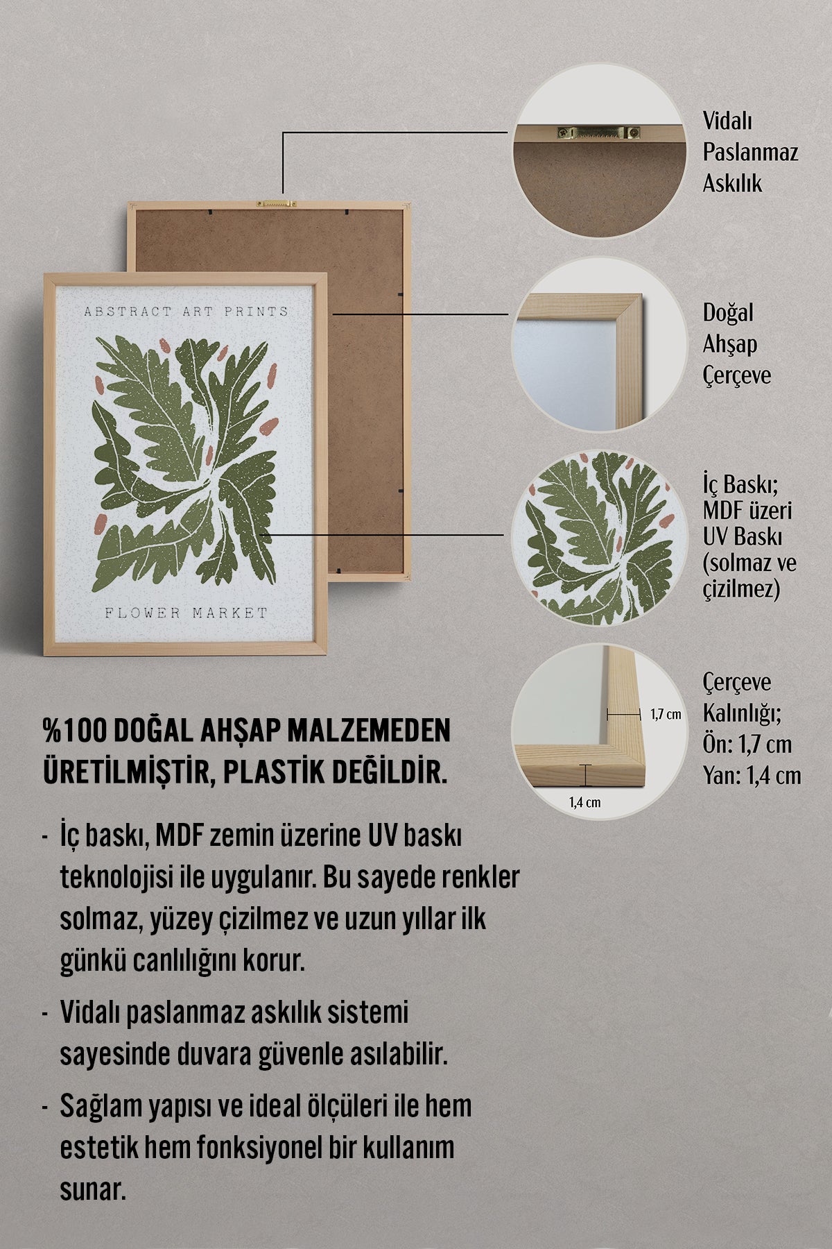 HOMEPACK Ahşap Çerçeveli Tablo Çerçeveli Poster Sanatsal Modern Duvar Dekoru FLOWER-85
