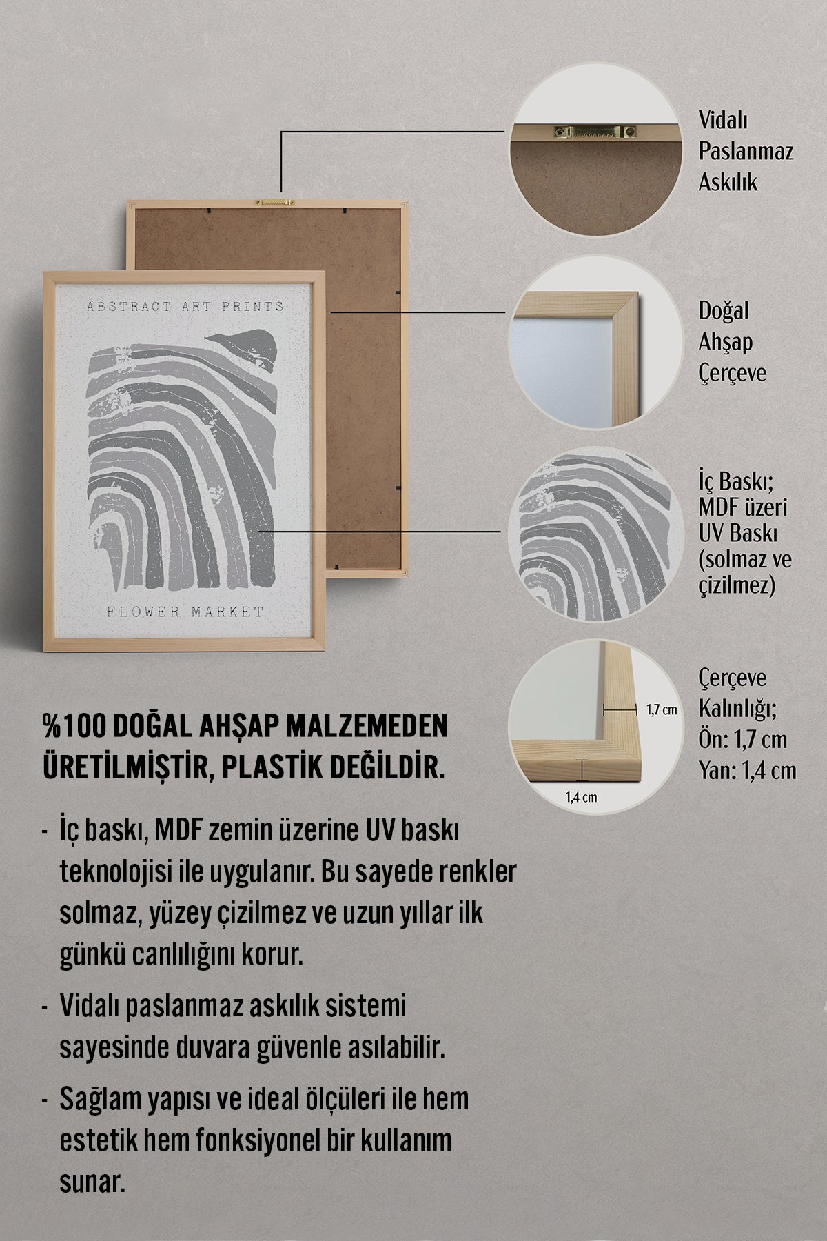 HOMEPACK Ahşap Çerçeveli Tablo Çerçeveli Poster Sanatsal Modern Duvar Dekoru FLOWER-86