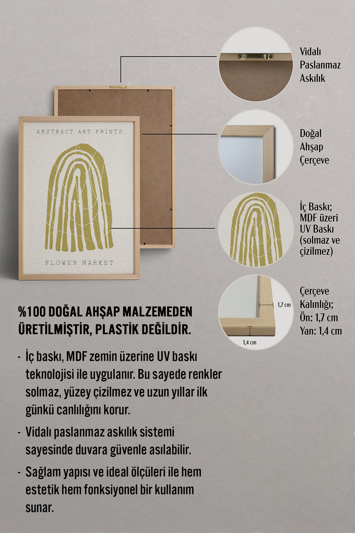 HOMEPACK Ahşap Çerçeveli Tablo Çerçeveli Poster Sanatsal Modern Duvar Dekoru FLOWER-87