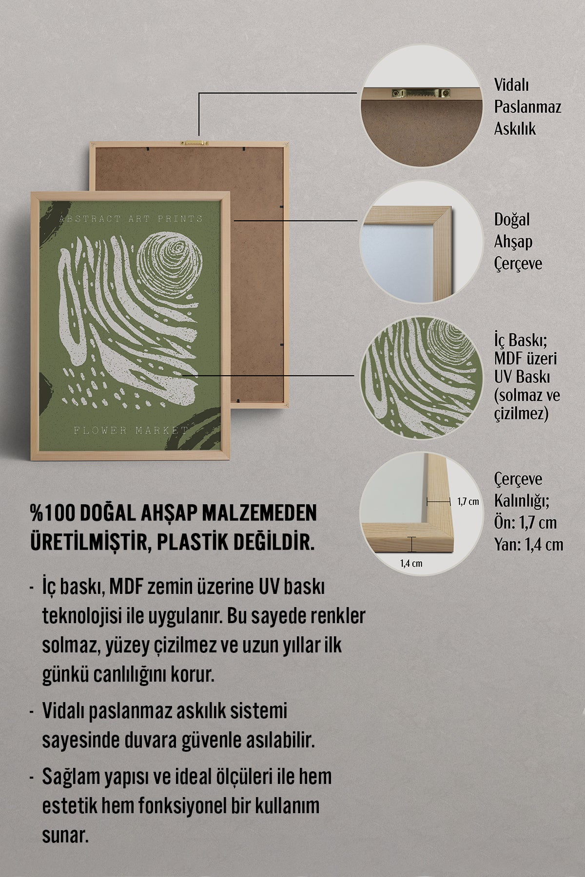 HOMEPACK Ahşap Çerçeveli Tablo Çerçeveli Poster Sanatsal Modern Duvar Dekoru FLOWER-88