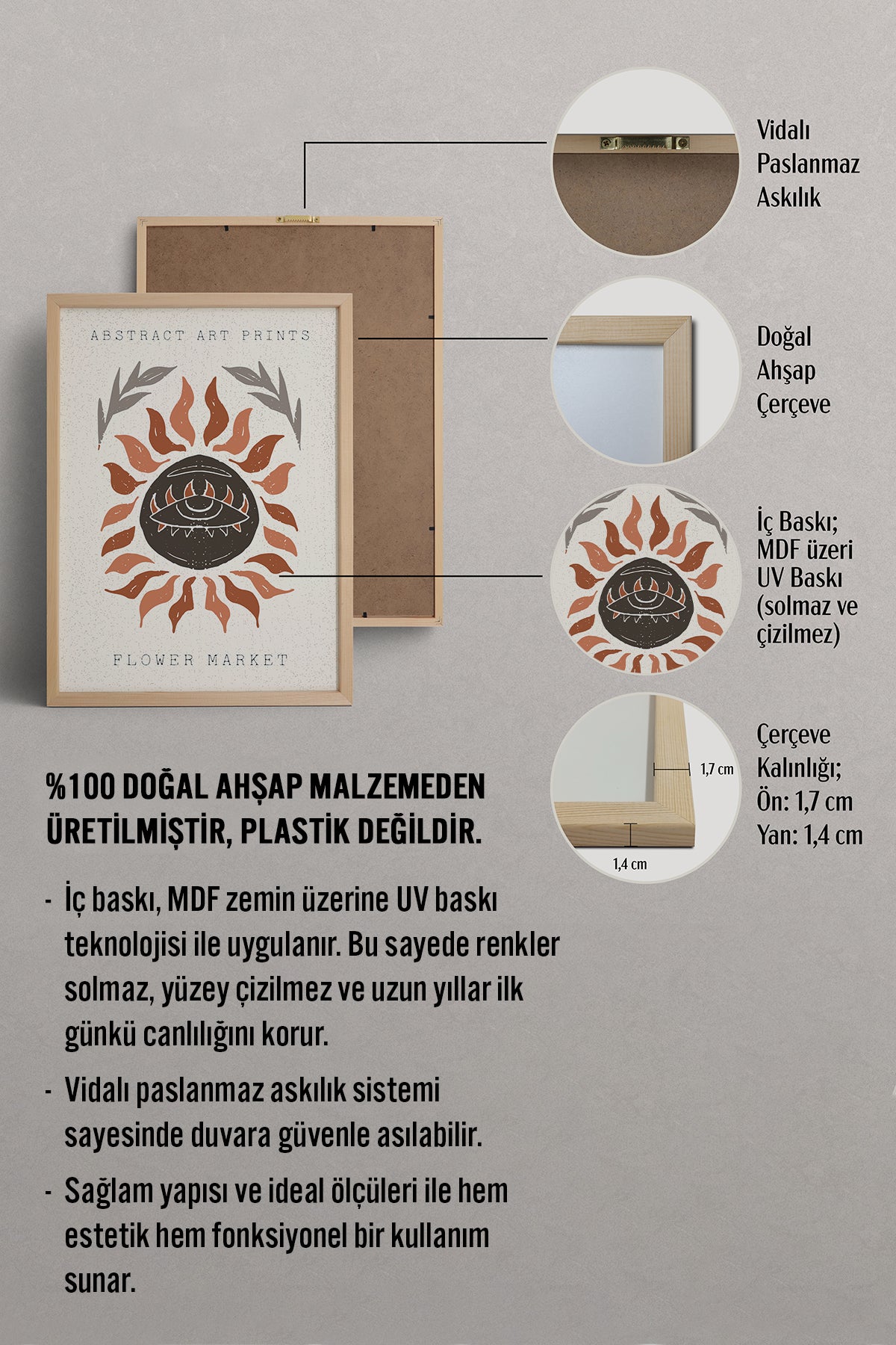 HOMEPACK Ahşap Çerçeveli Tablo Çerçeveli Poster Sanatsal Modern Duvar Dekoru FLOWER-92