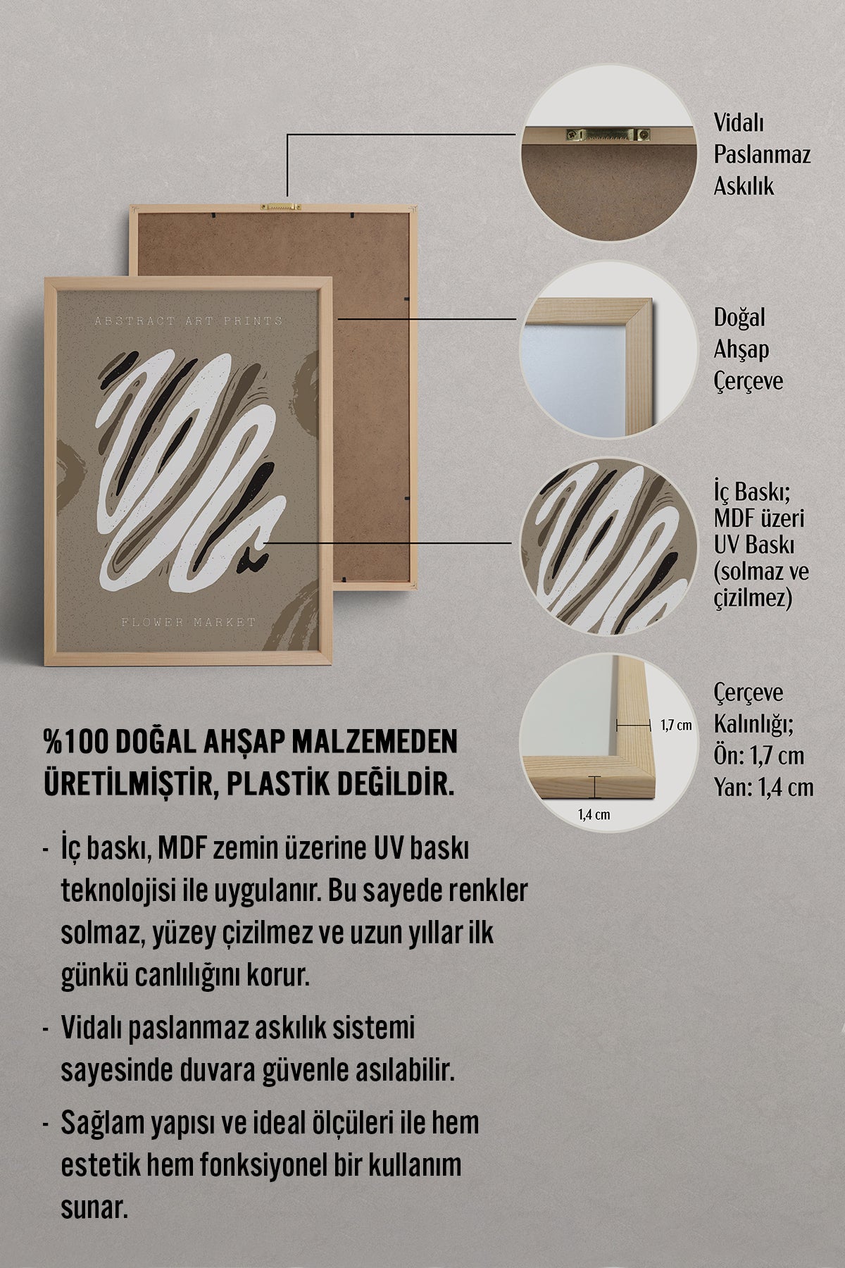 HOMEPACK Ahşap Çerçeveli Tablo Çerçeveli Poster Sanatsal Modern Duvar Dekoru FLOWER-94