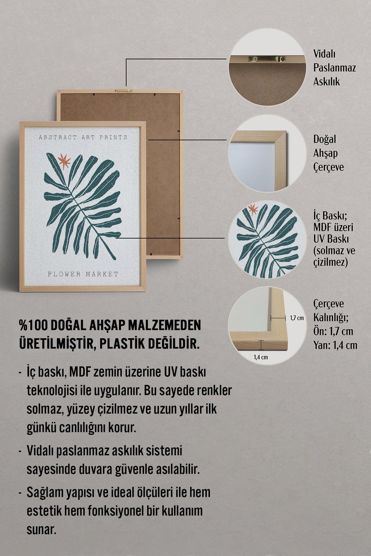 HOMEPACK Ahşap Çerçeveli Tablo Çerçeveli Poster Sanatsal Modern Duvar Dekoru FLOWER-95