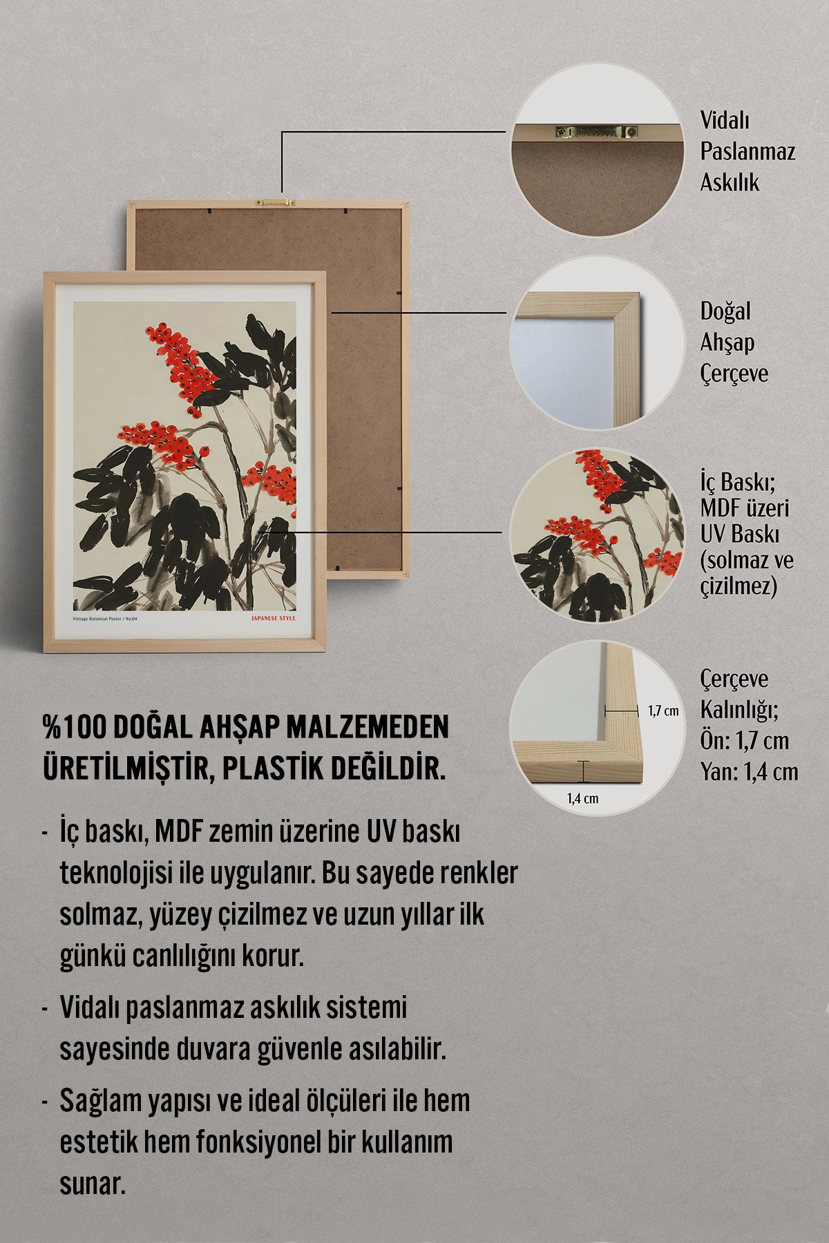 HOMEPACK Ahşap Çerçeveli Tablo Çerçeveli Poster Sanatsal Modern Duvar Dekoru JPN-049
