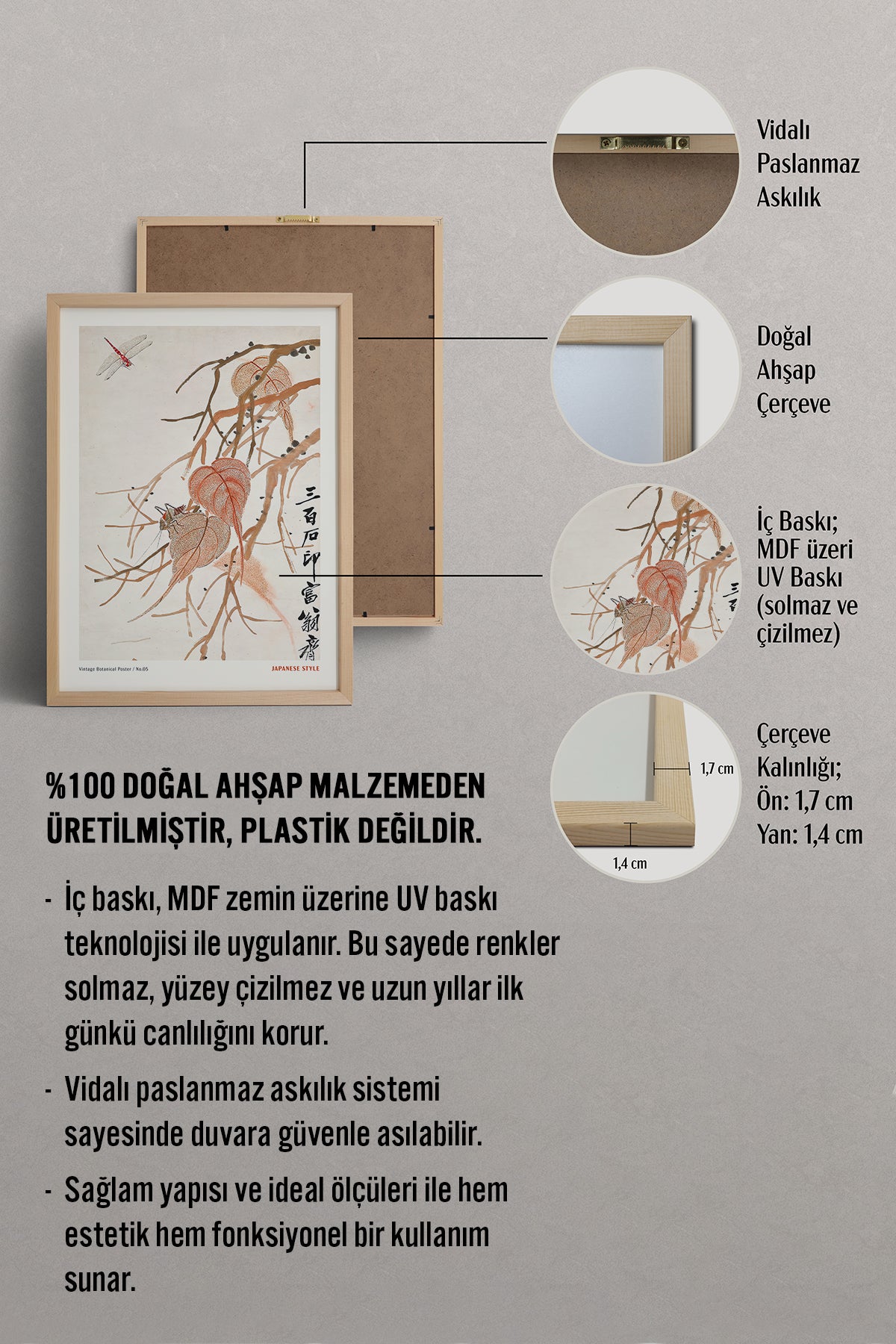 HOMEPACK Ahşap Çerçeveli Tablo Çerçeveli Poster Sanatsal Modern Duvar Dekoru JPN-050