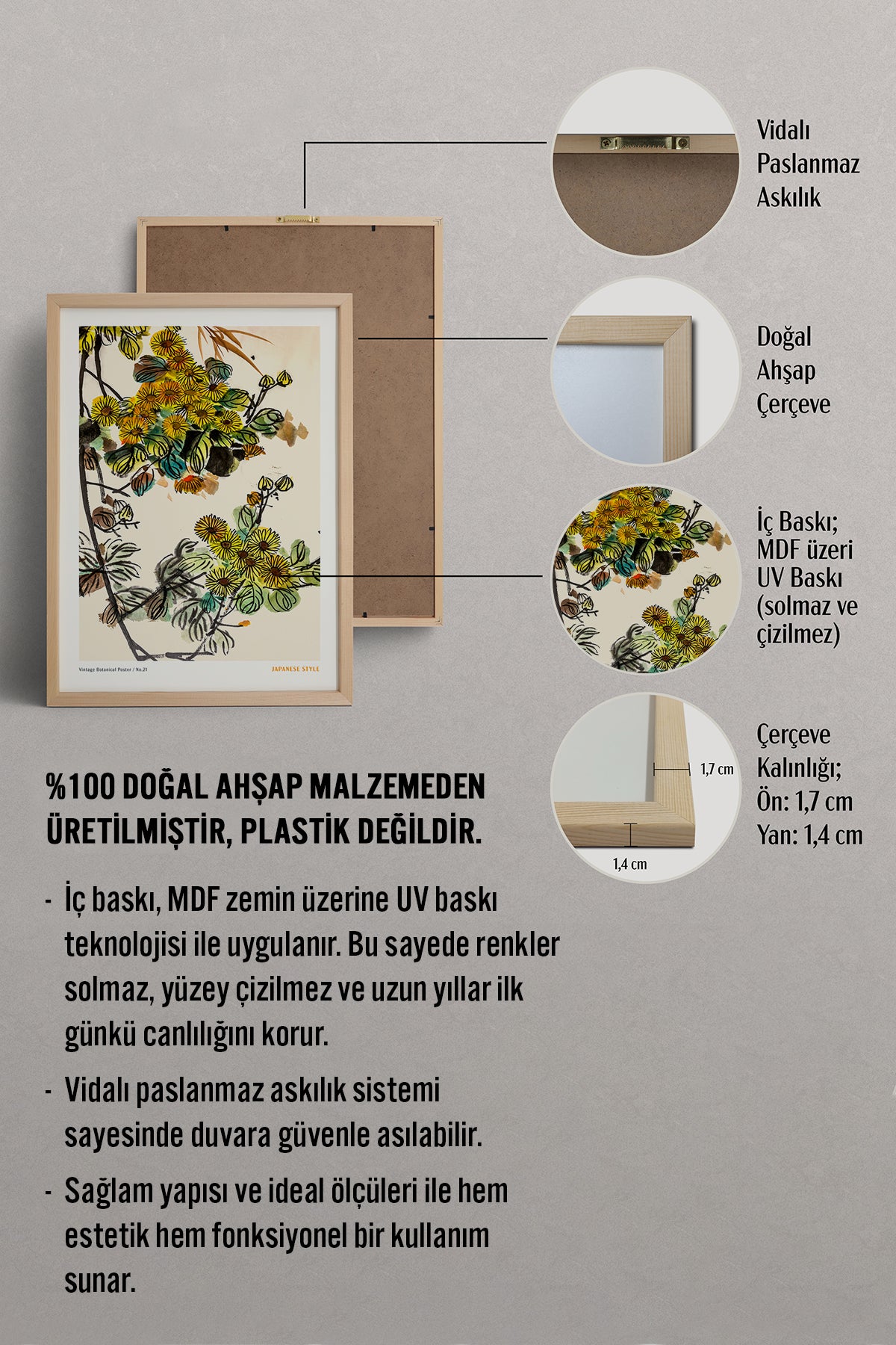 HOMEPACK Ahşap Çerçeveli Tablo Çerçeveli Poster Sanatsal Modern Duvar Dekoru JPN-066