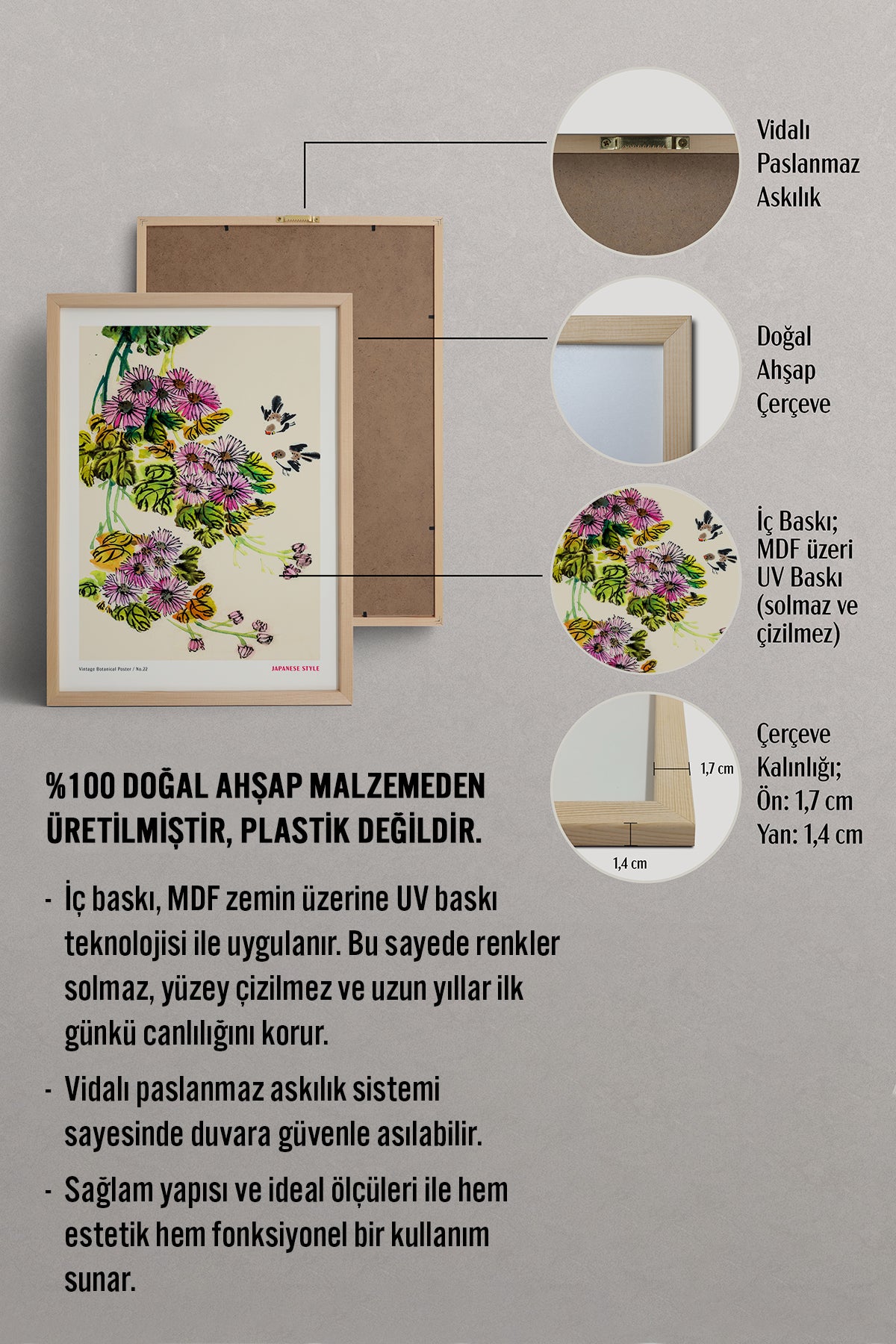 HOMEPACK Ahşap Çerçeveli Tablo Çerçeveli Poster Sanatsal Modern Duvar Dekoru JPN-067