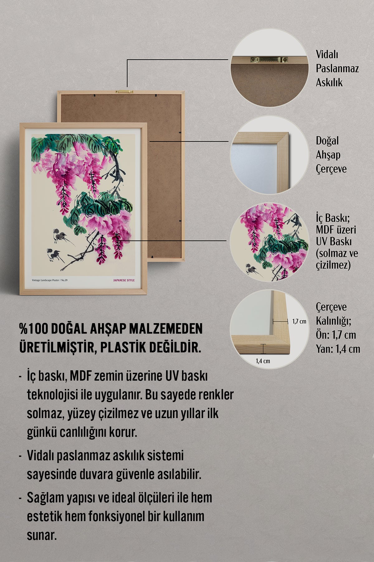 HOMEPACK Ahşap Çerçeveli Tablo Çerçeveli Poster Sanatsal Modern Duvar Dekoru JPN-074