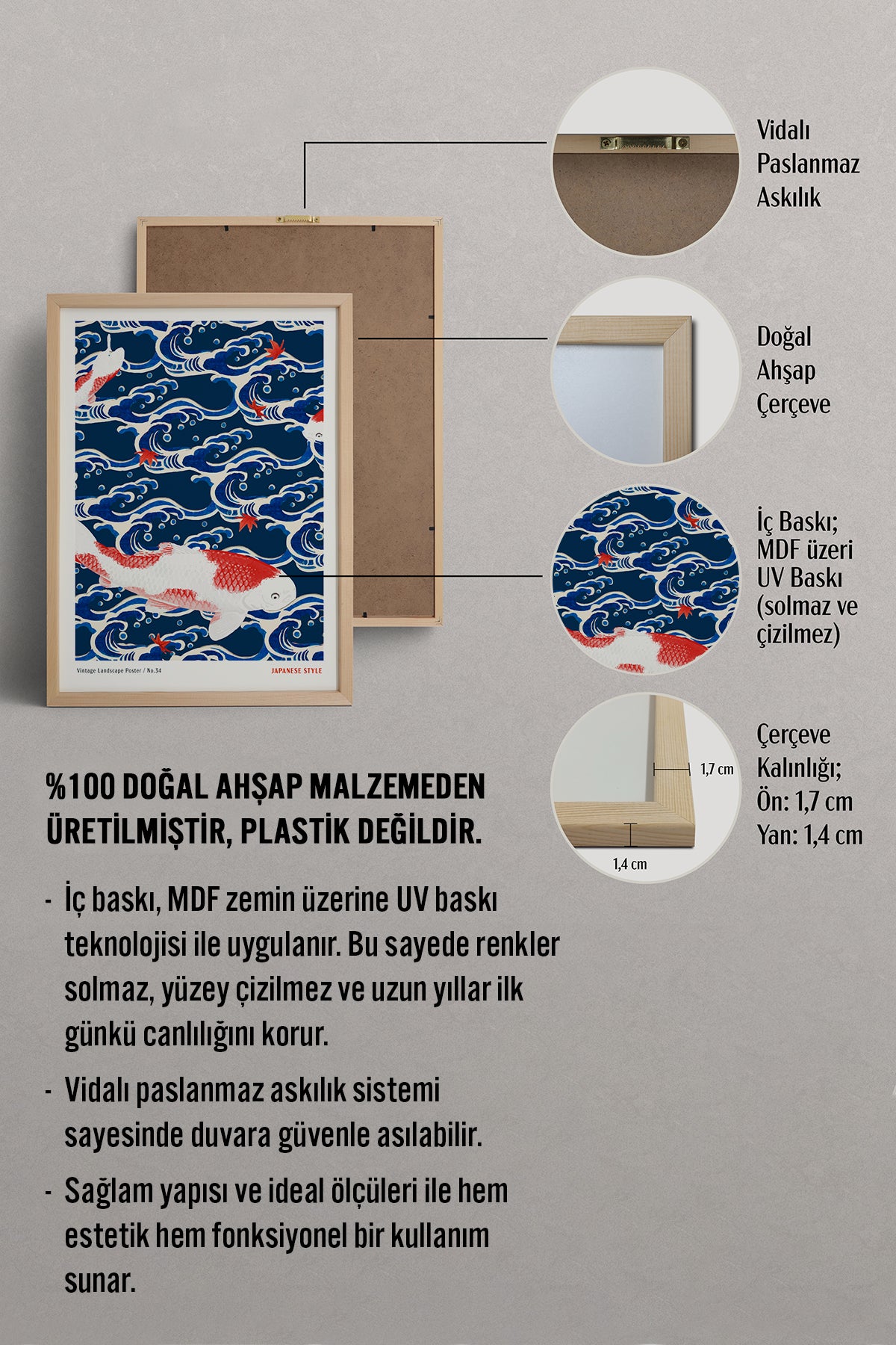 HOMEPACK Ahşap Çerçeveli Tablo Çerçeveli Poster Sanatsal Modern Duvar Dekoru JPN-080