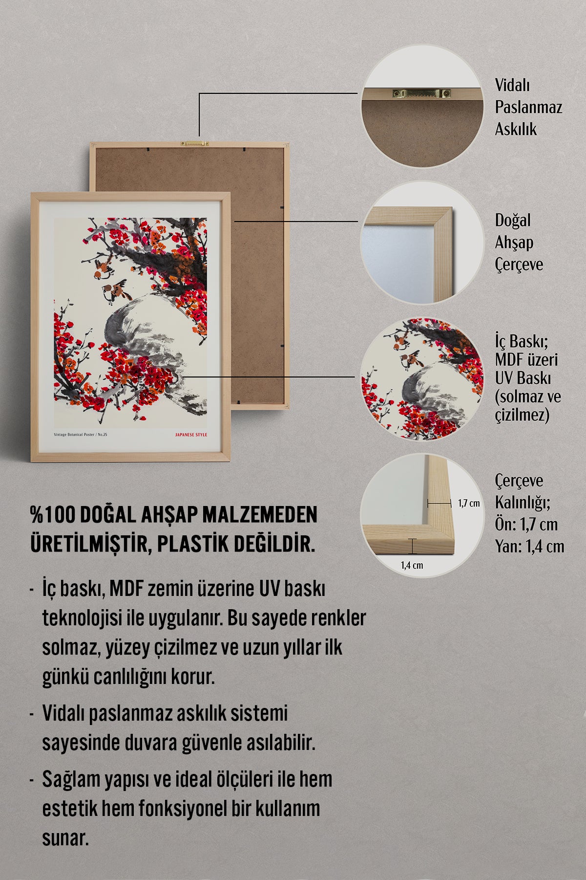 HOMEPACK Ahşap Çerçeveli Tablo Çerçeveli Poster Sanatsal Modern Duvar Dekoru JPN-70