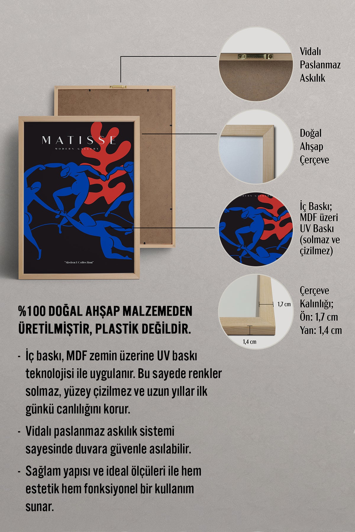 HOMEPACK Ahşap Çerçeveli Tablo Çerçeveli Poster Sanatsal Modern Duvar Dekoru MATISSE-01