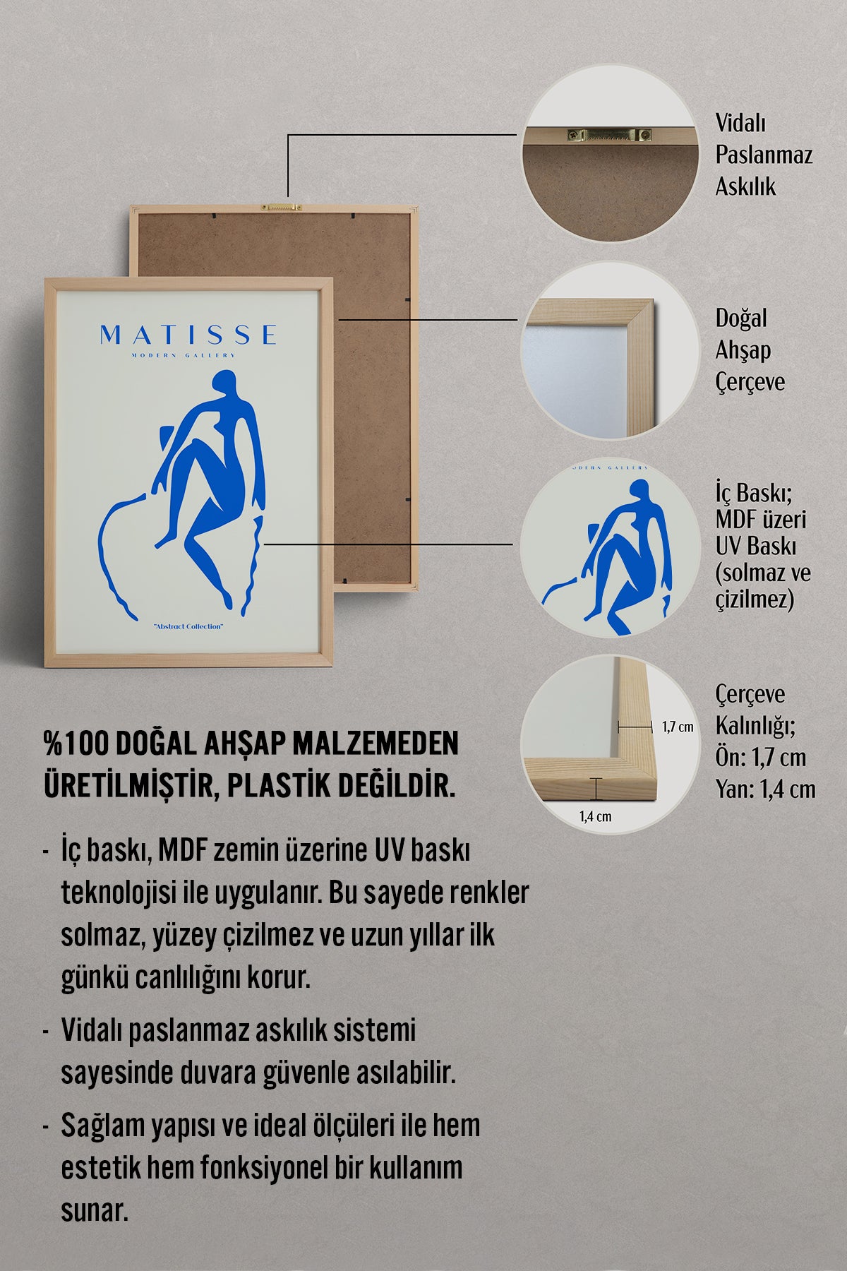 HOMEPACK Ahşap Çerçeveli Tablo Çerçeveli Poster Sanatsal Modern Duvar Dekoru MATISSE-05