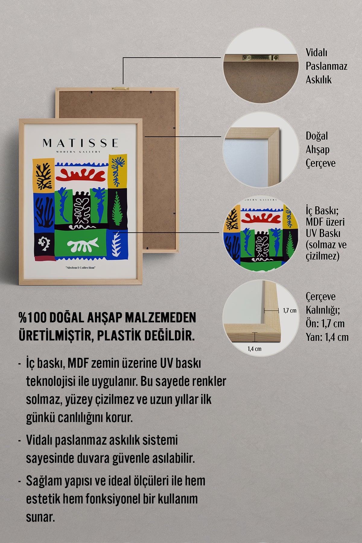 HOMEPACK Ahşap Çerçeveli Tablo Çerçeveli Poster Sanatsal Modern Duvar Dekoru MATISSE-09