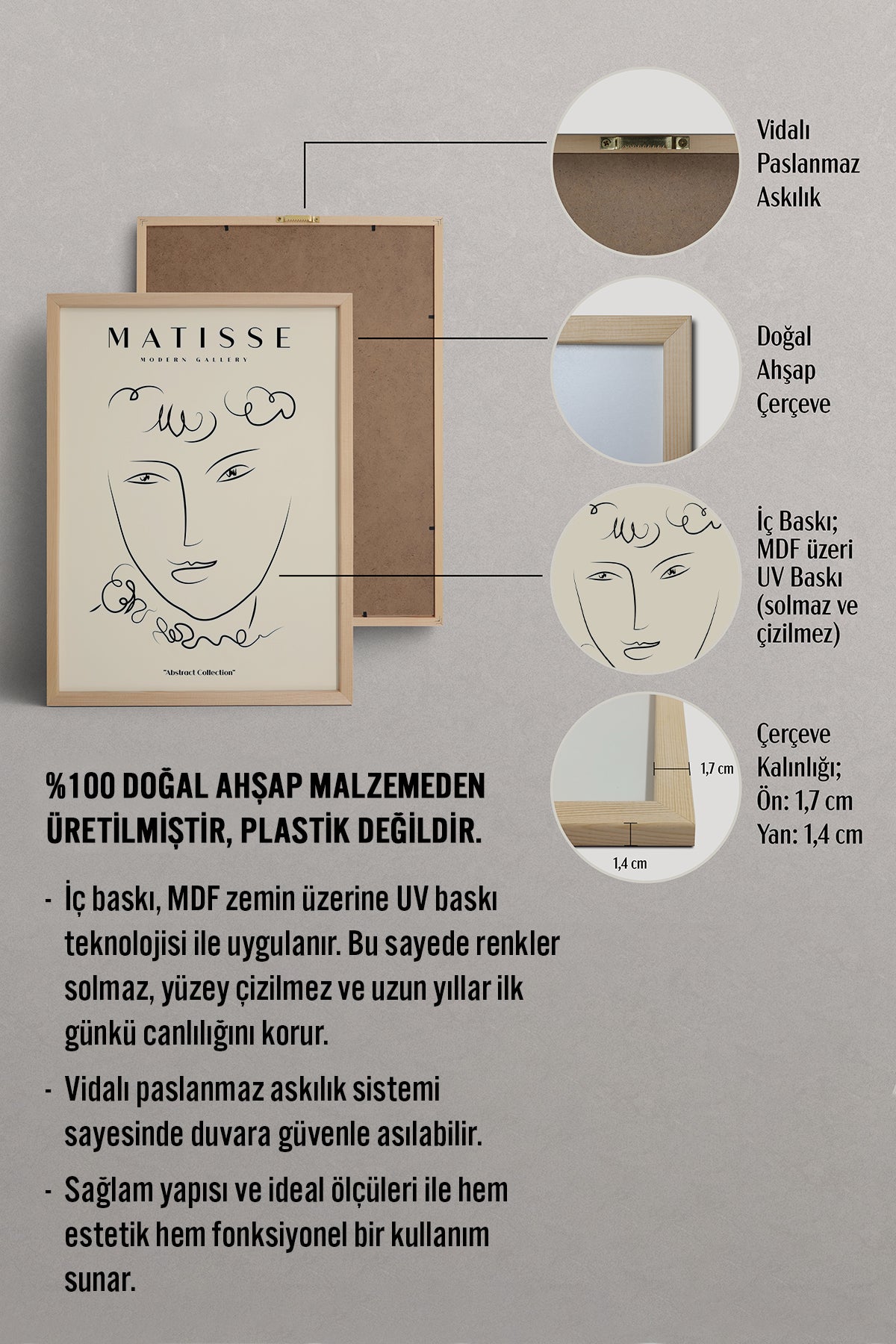 HOMEPACK Ahşap Çerçeveli Tablo Çerçeveli Poster Sanatsal Modern Duvar Dekoru MATISSE-12
