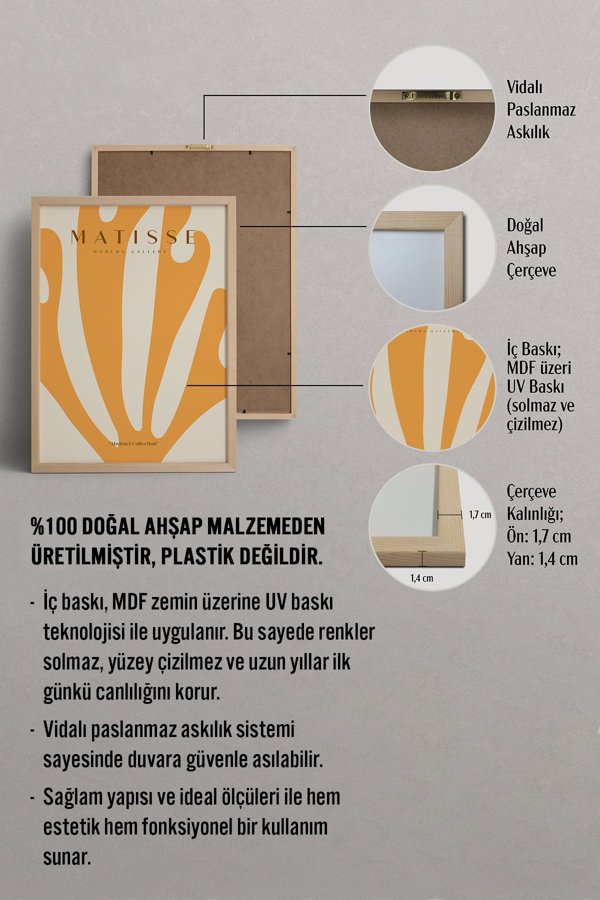 HOMEPACK Ahşap Çerçeveli Tablo Çerçeveli Poster Sanatsal Modern Duvar Dekoru MATISSE-15